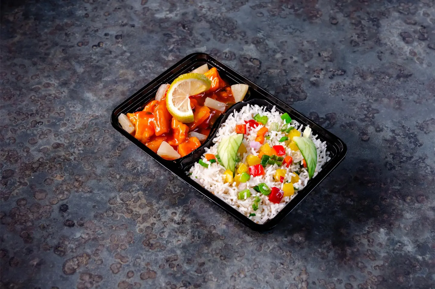 Veg Fried Rice With Sweet & Sour Chicken