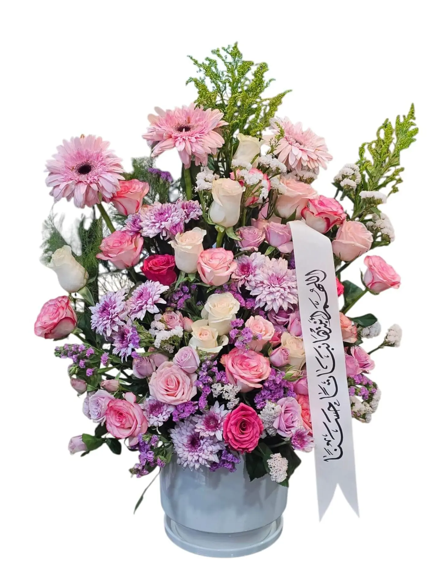 Marble Rose With Natural Rose And Ribbon