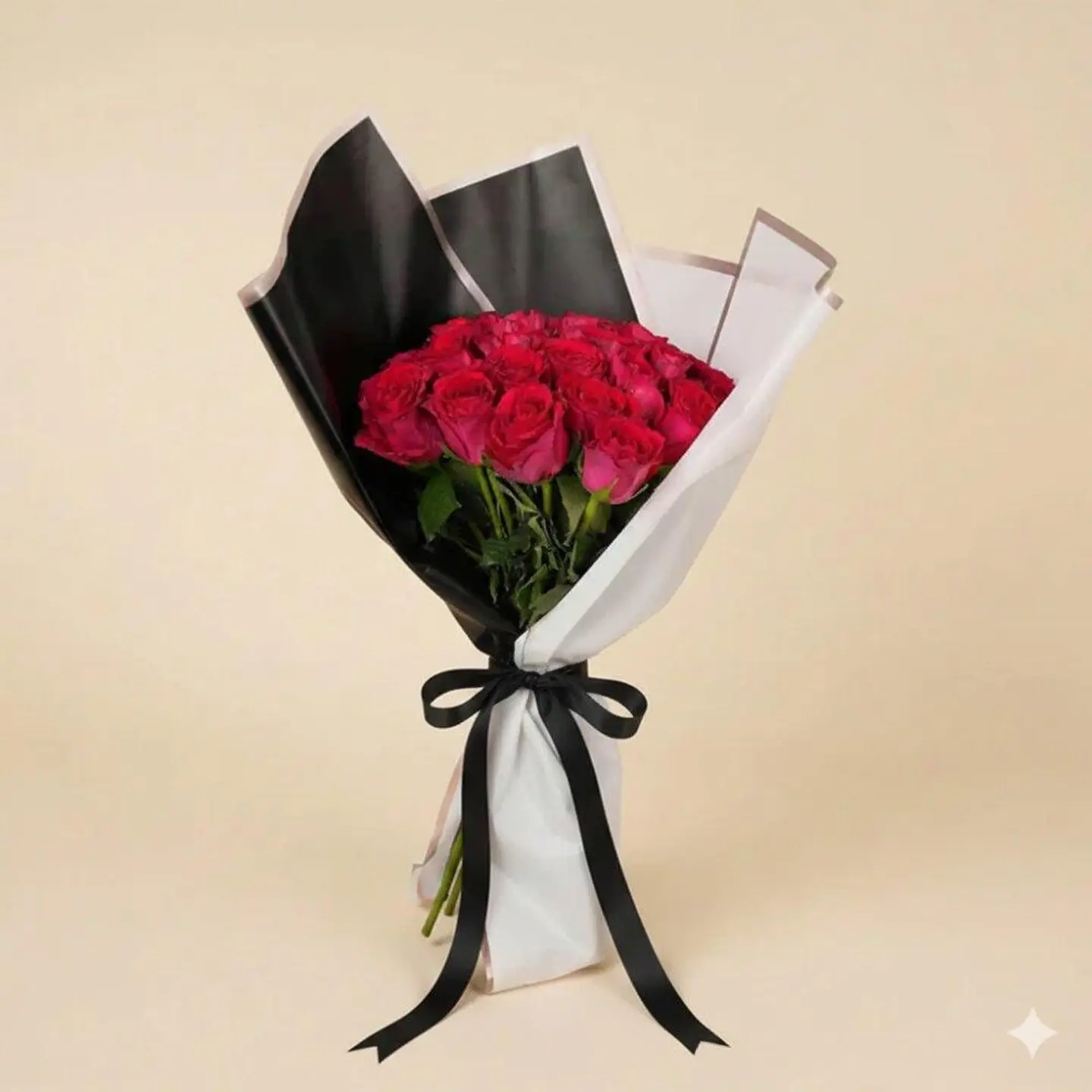 Red Roses Bouquet With White & Black Wrapping