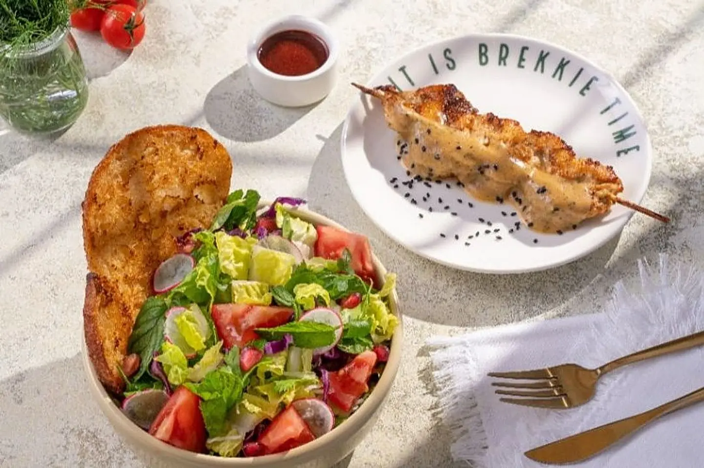 Fattoush Salad With Chicken Satay