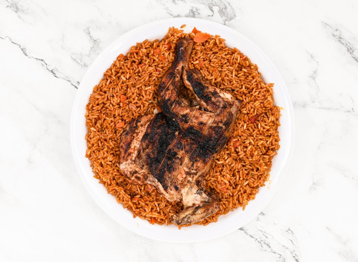 Half Charcoal Chicken With Red Rice
