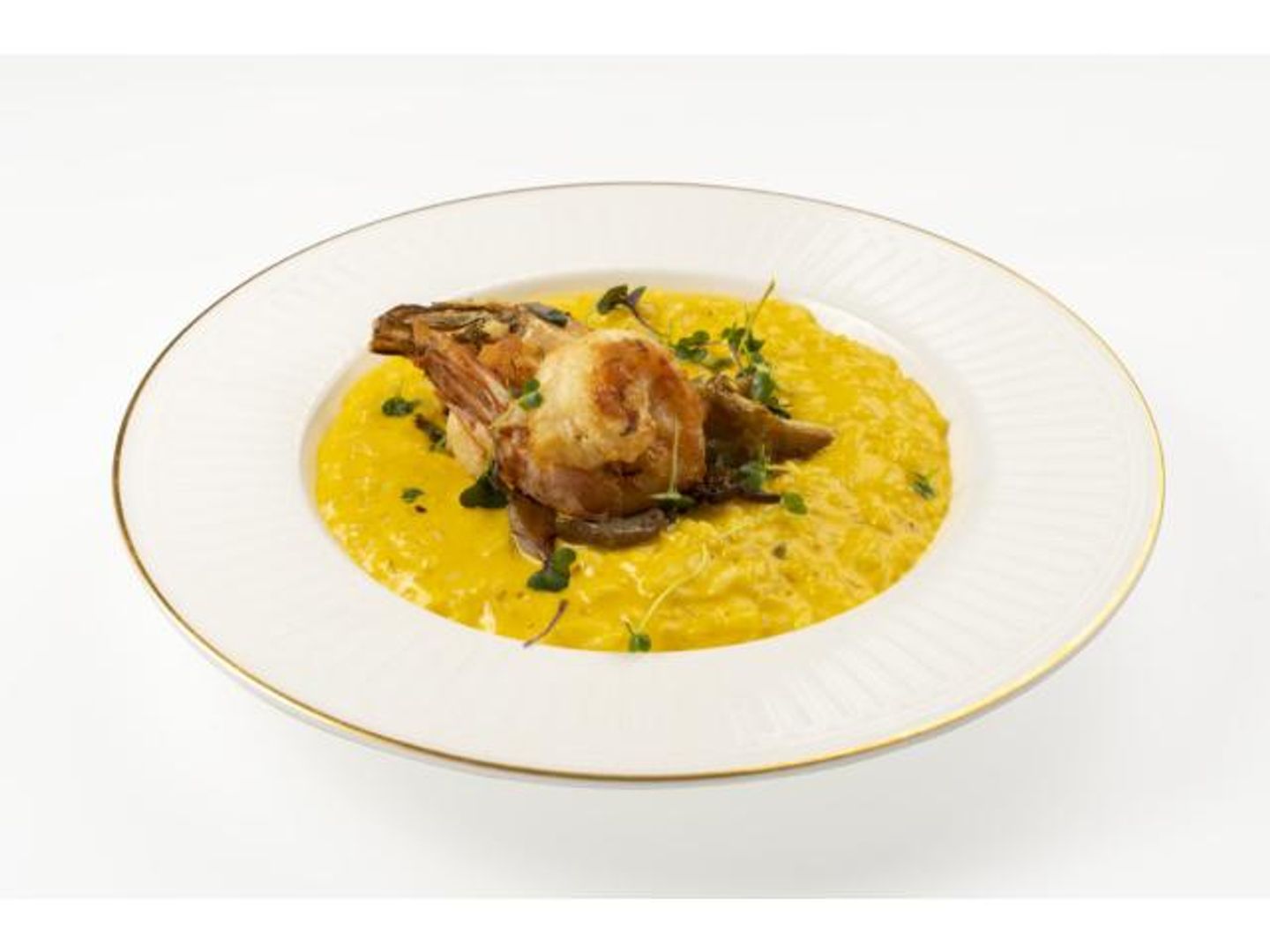 Grilled Shrimp With Risotto And Carrot Cream