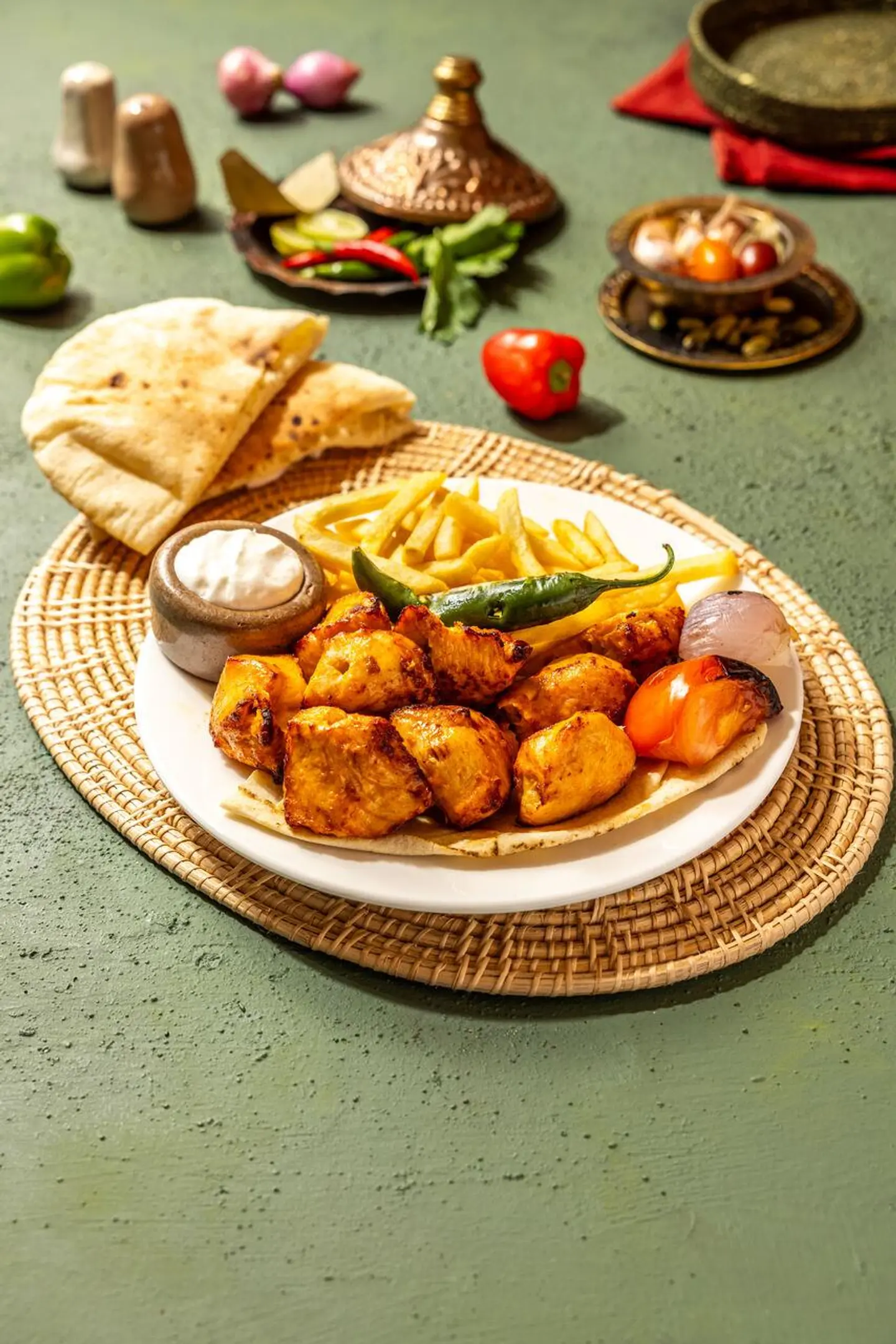 Tawook Served With Your Choice Of Rice Or French Fries Or Sauteed Vegetables