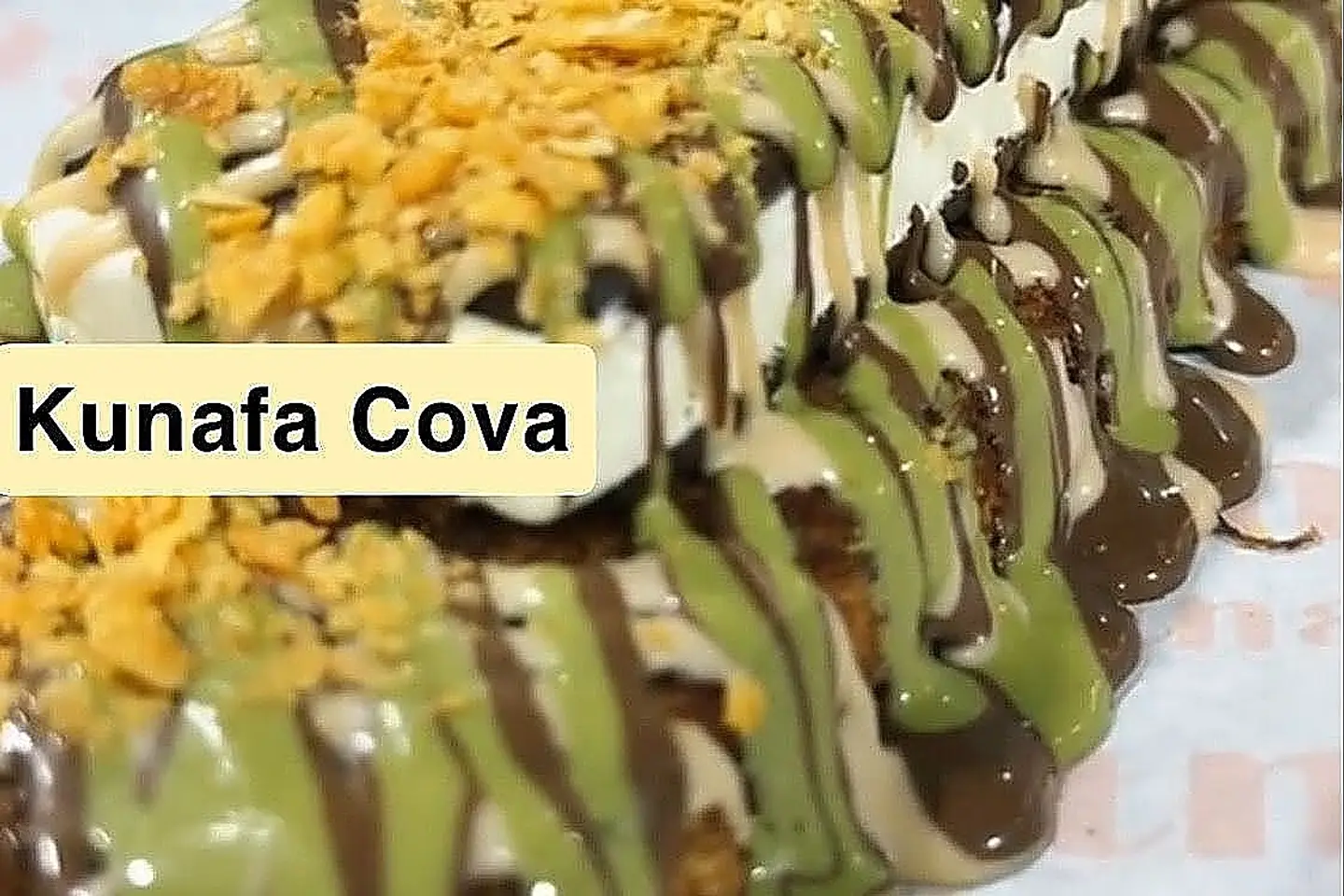 Rectangular Kunafah With Ice Cream And Sauce Melted Kunafa H