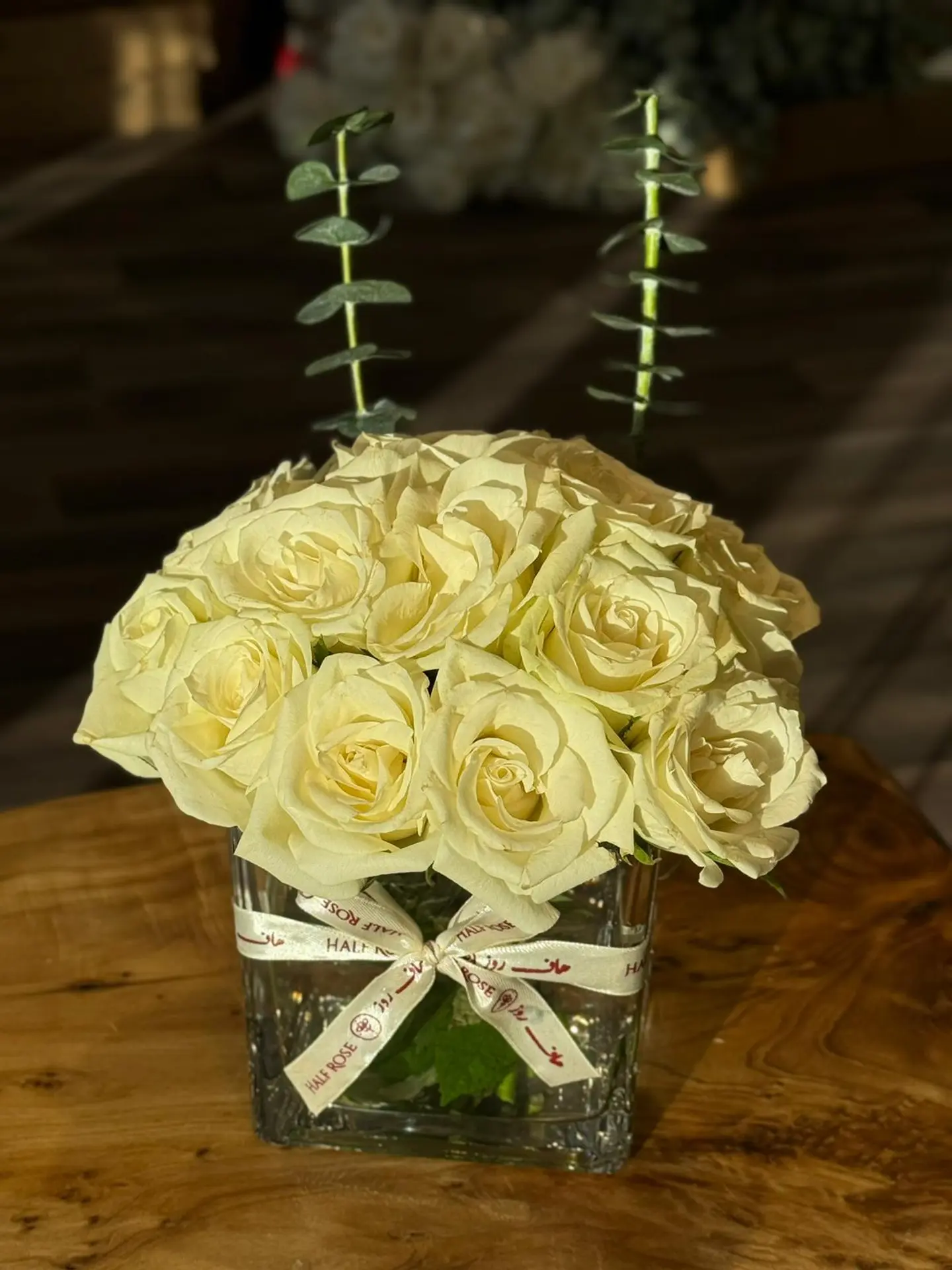 Square Vase With White Flowers