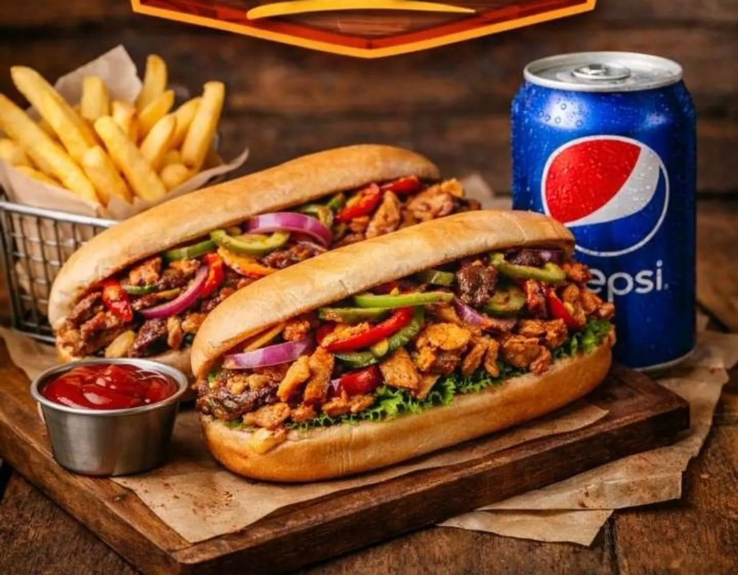 ساندوتش مع البطاطس ومشروب
