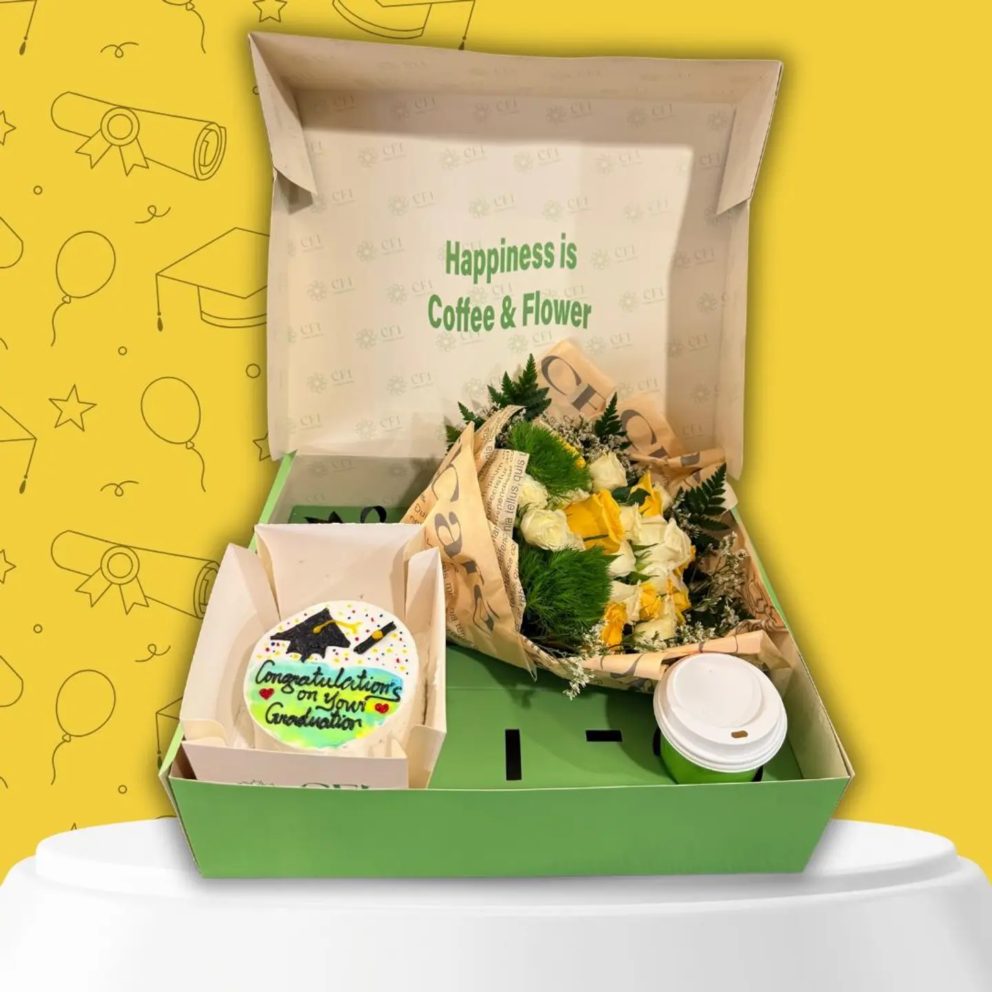 Big Graduation Box: Roses, Coffee, Bento Cake