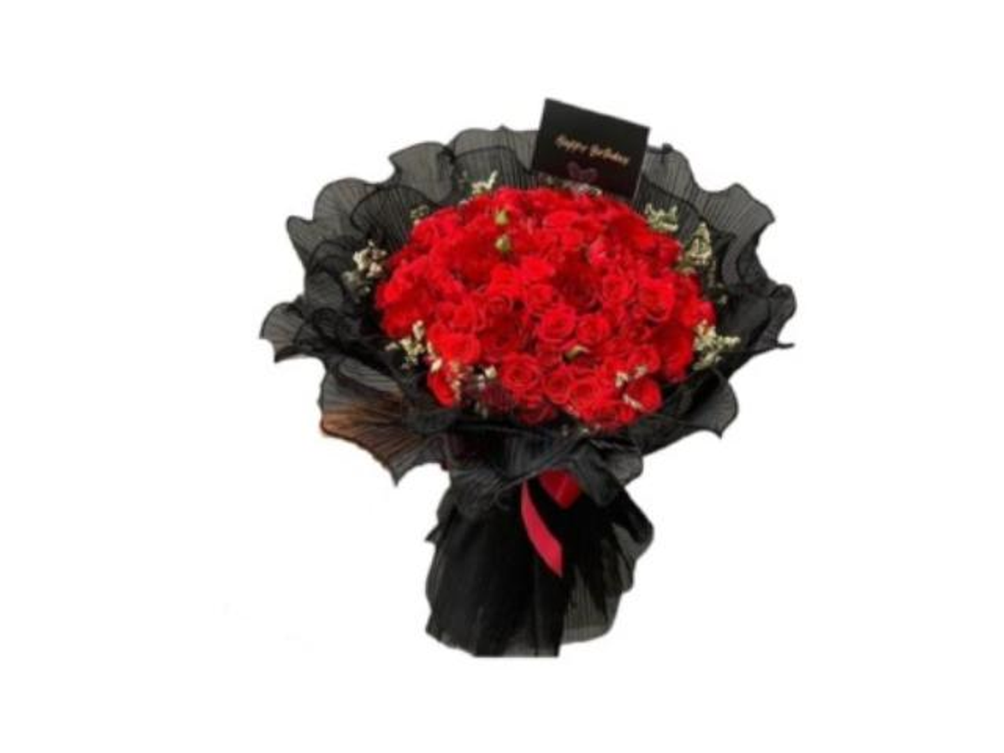 Red Rose Bouquet With Black Fabric Wrapping