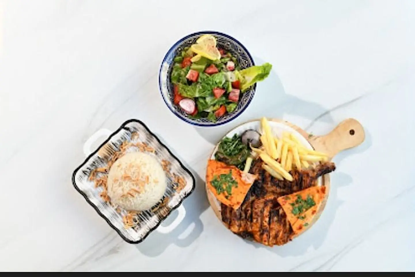 Half A Grilled Pulled Chicken + Rice + Salad