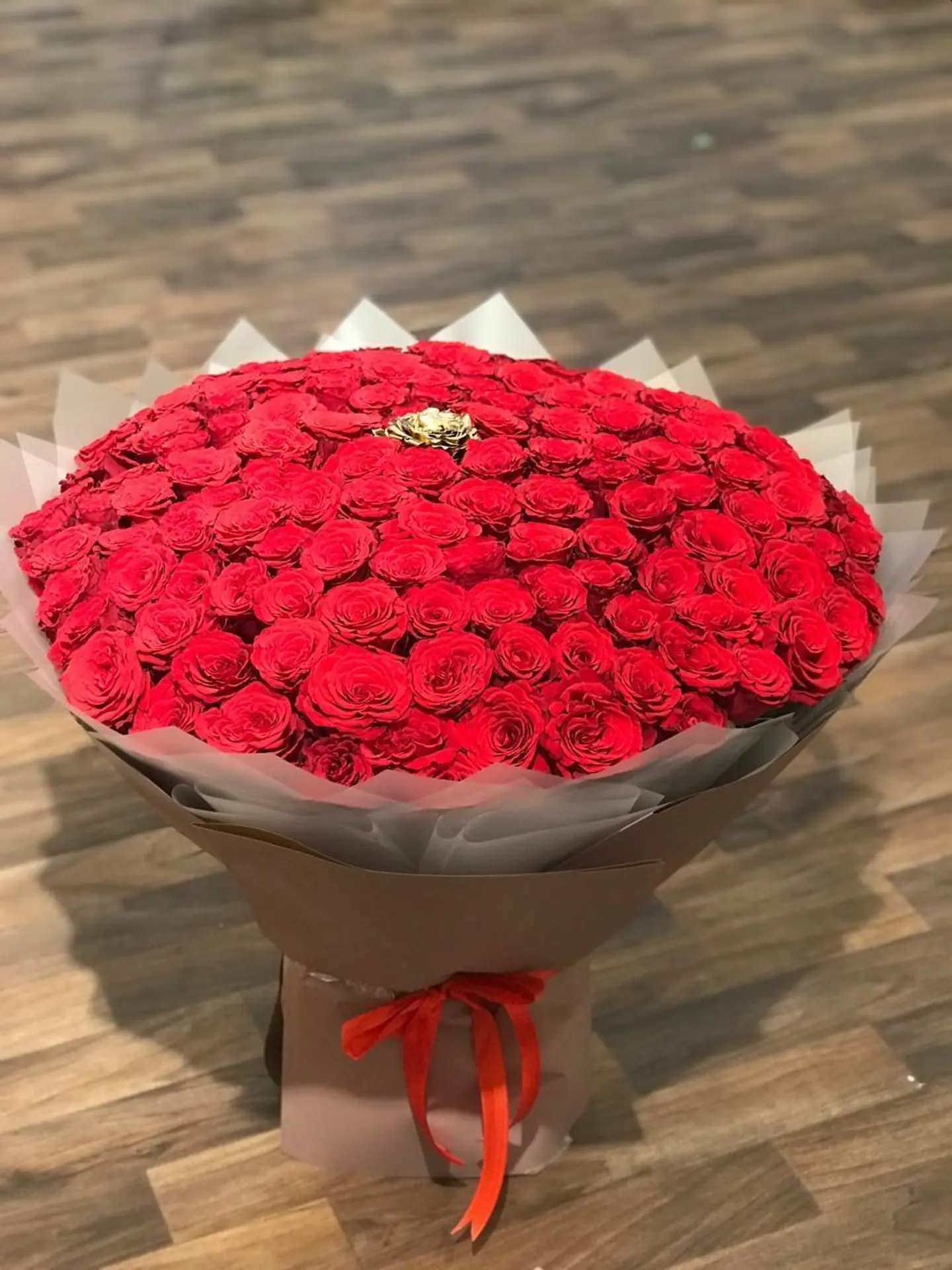 A Lovely 150 Red Roses Bouquet With One Golden Roses Flower