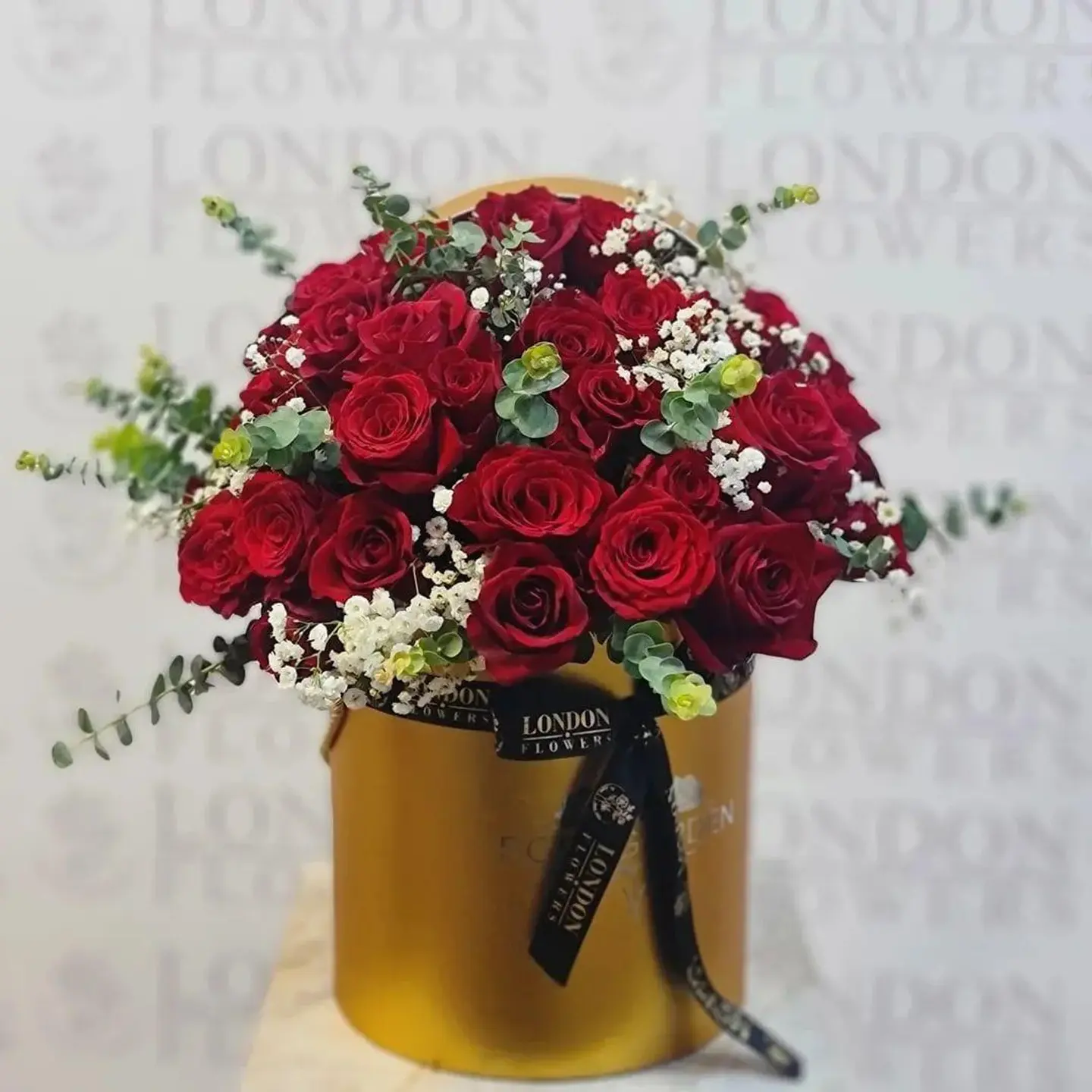 Red Bouquet With Golden Cardboard Base