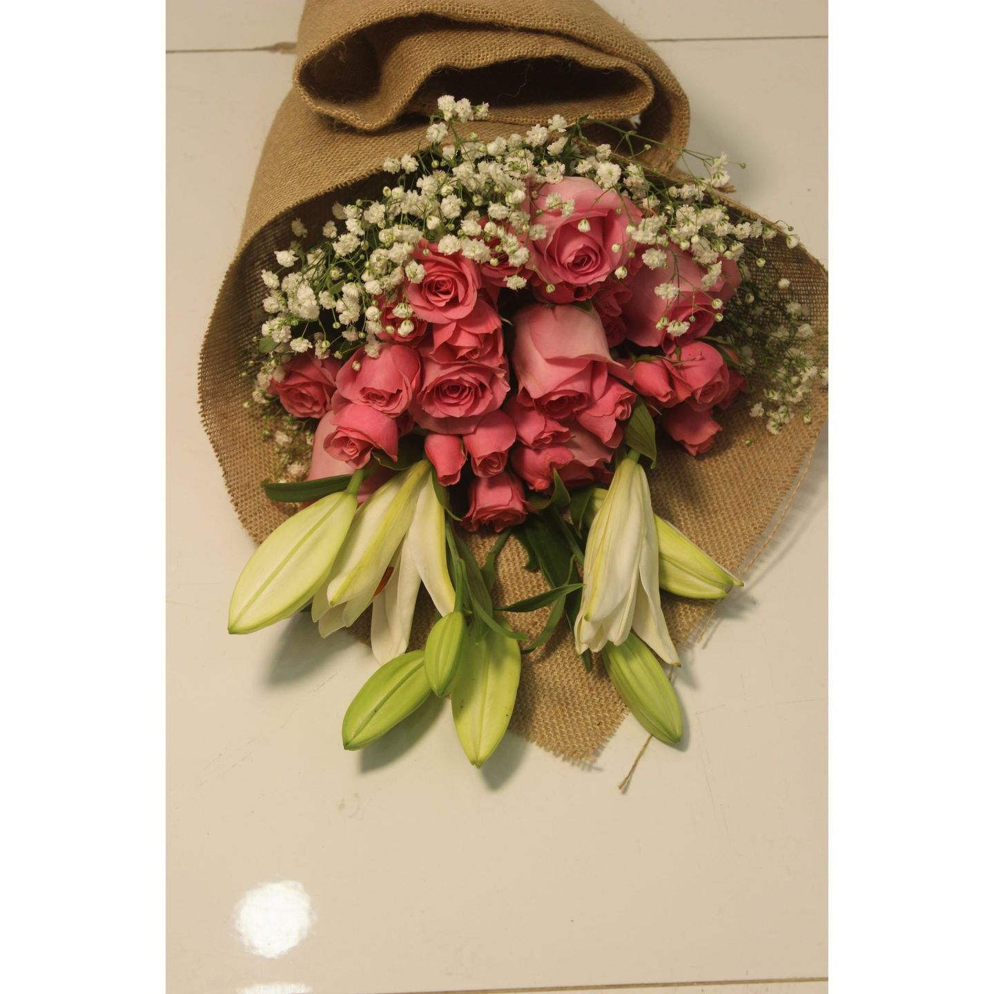 Mix Bouquet Wrapped In Burlap