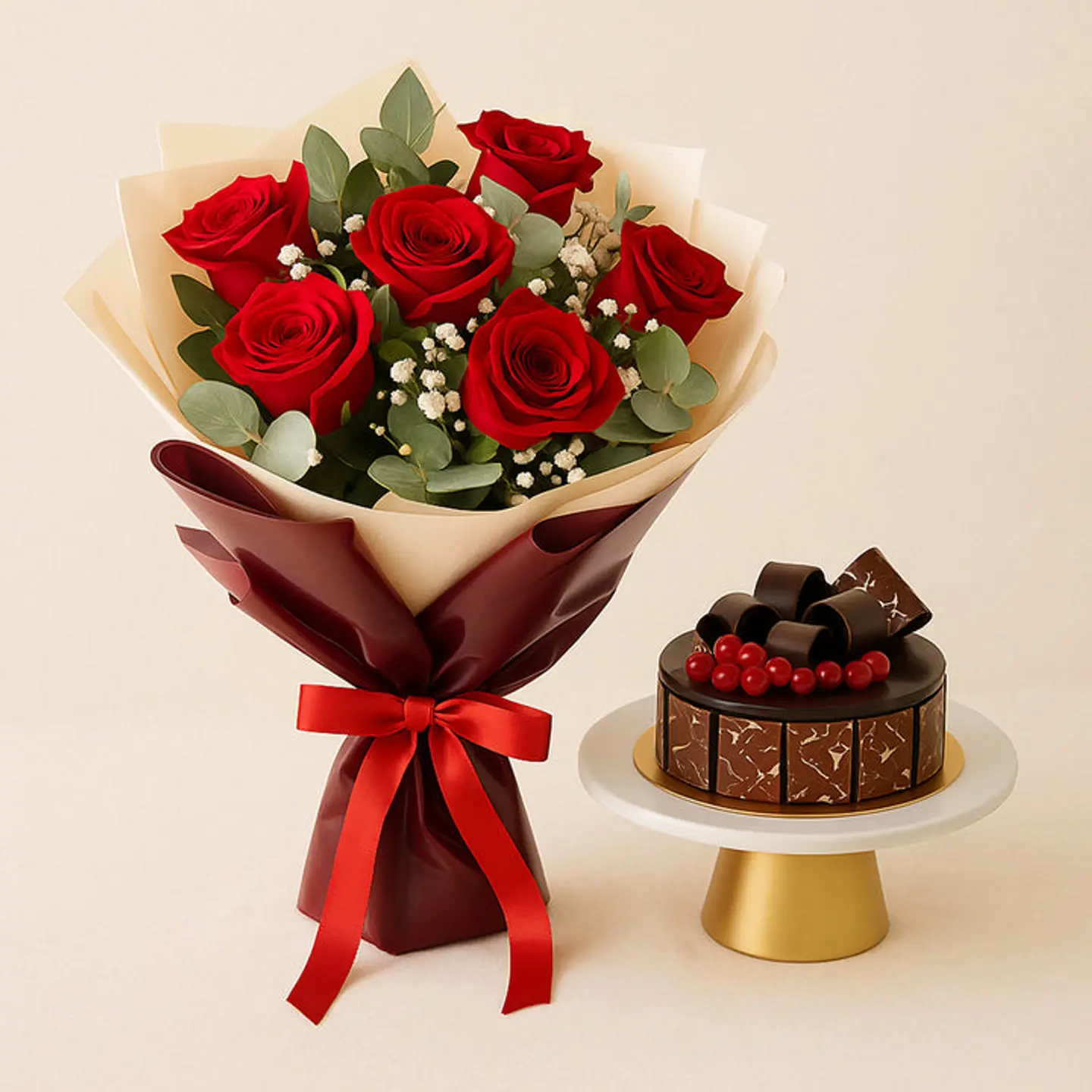 كيكة الكرز اللذيذة والورود - زهور وكعكة