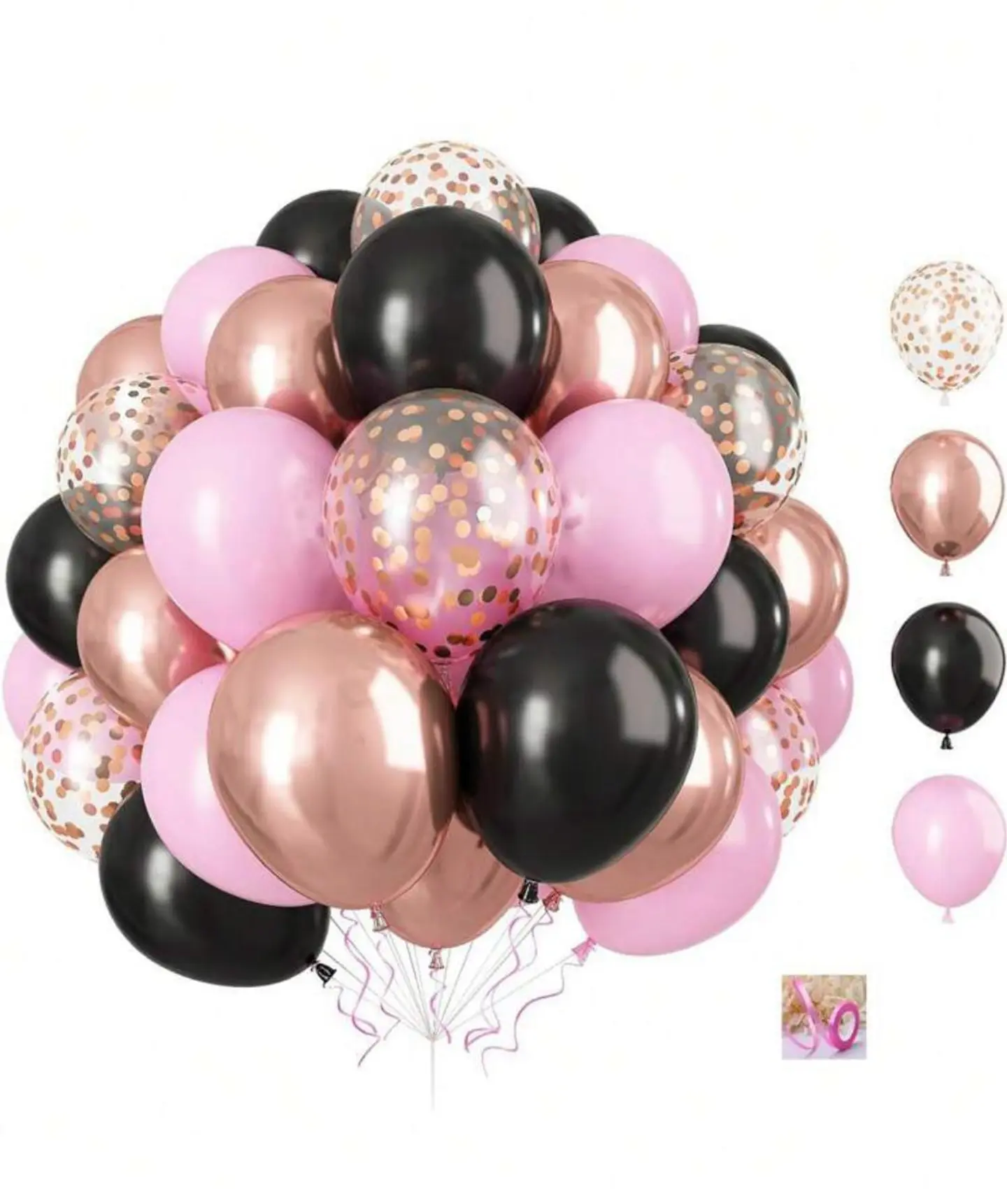 Package Of Pink, Rose Gold, Black And Glitter Balloons