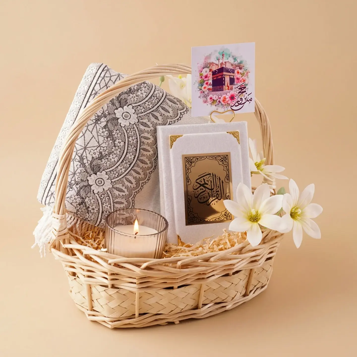 Hajj Gift Basket Prayer Set With Rose And Candle