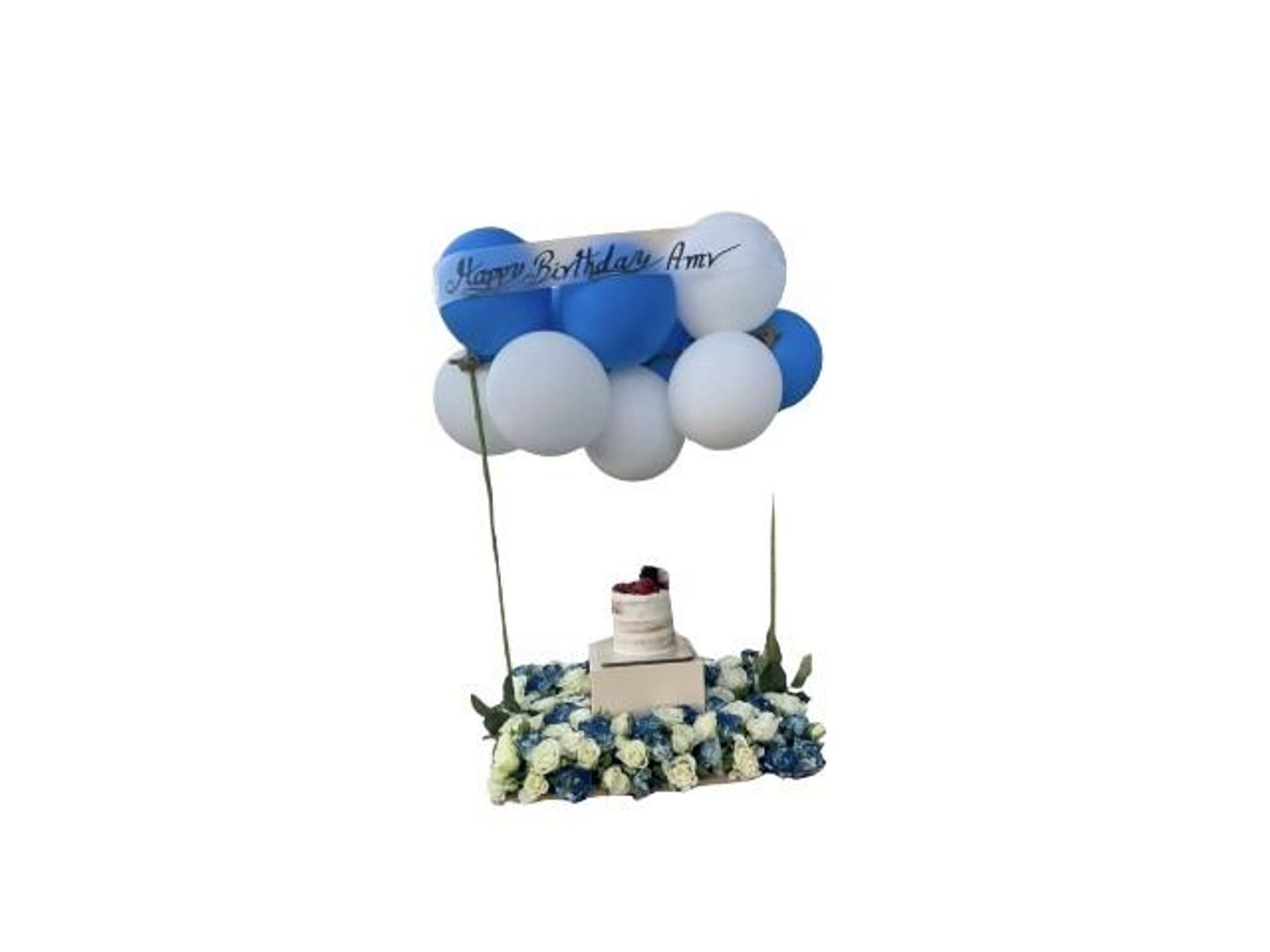 Mini Cake Arranged With Blue Baby Roses