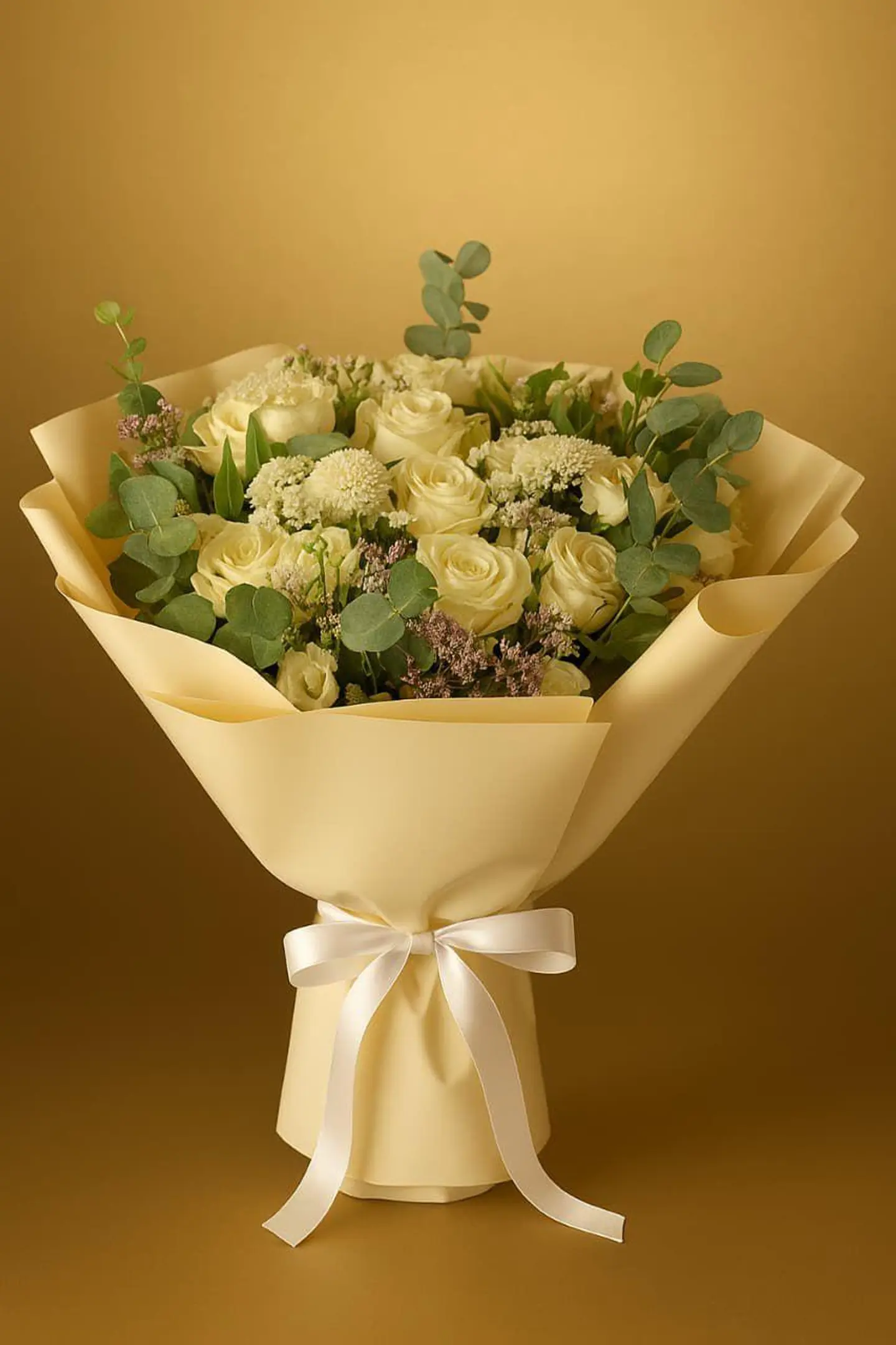 A White Mix Roses Bouqet With Half White Reaping
