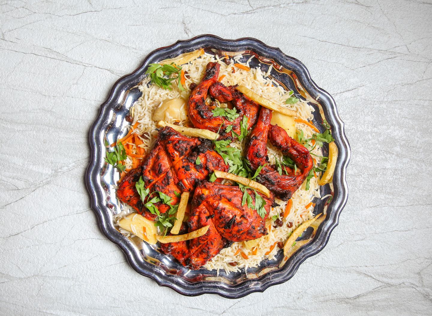 Chicken On Charcoal With Rice