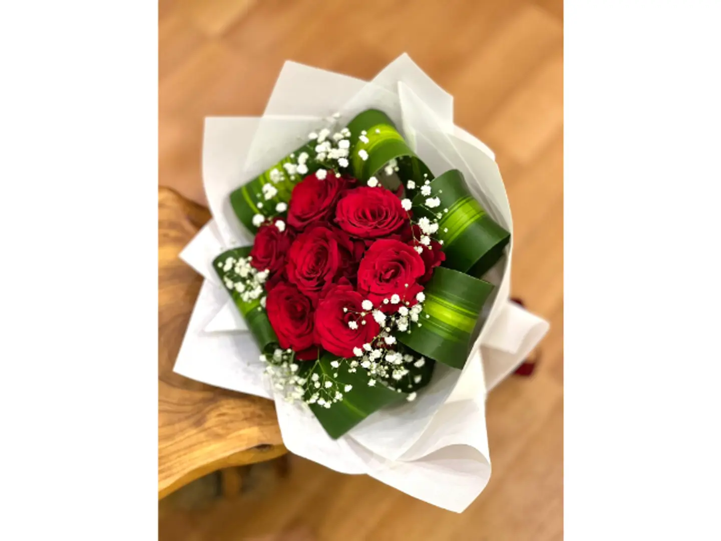 White Bouquet With Natural Red Roses