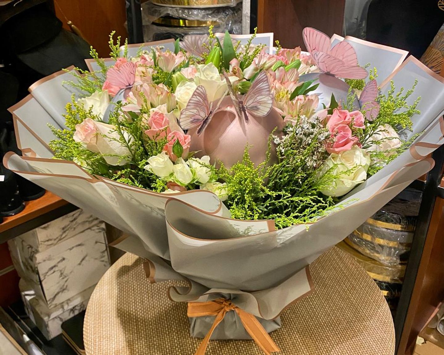Flower Bouquet With Balloon  And Butterflies 2