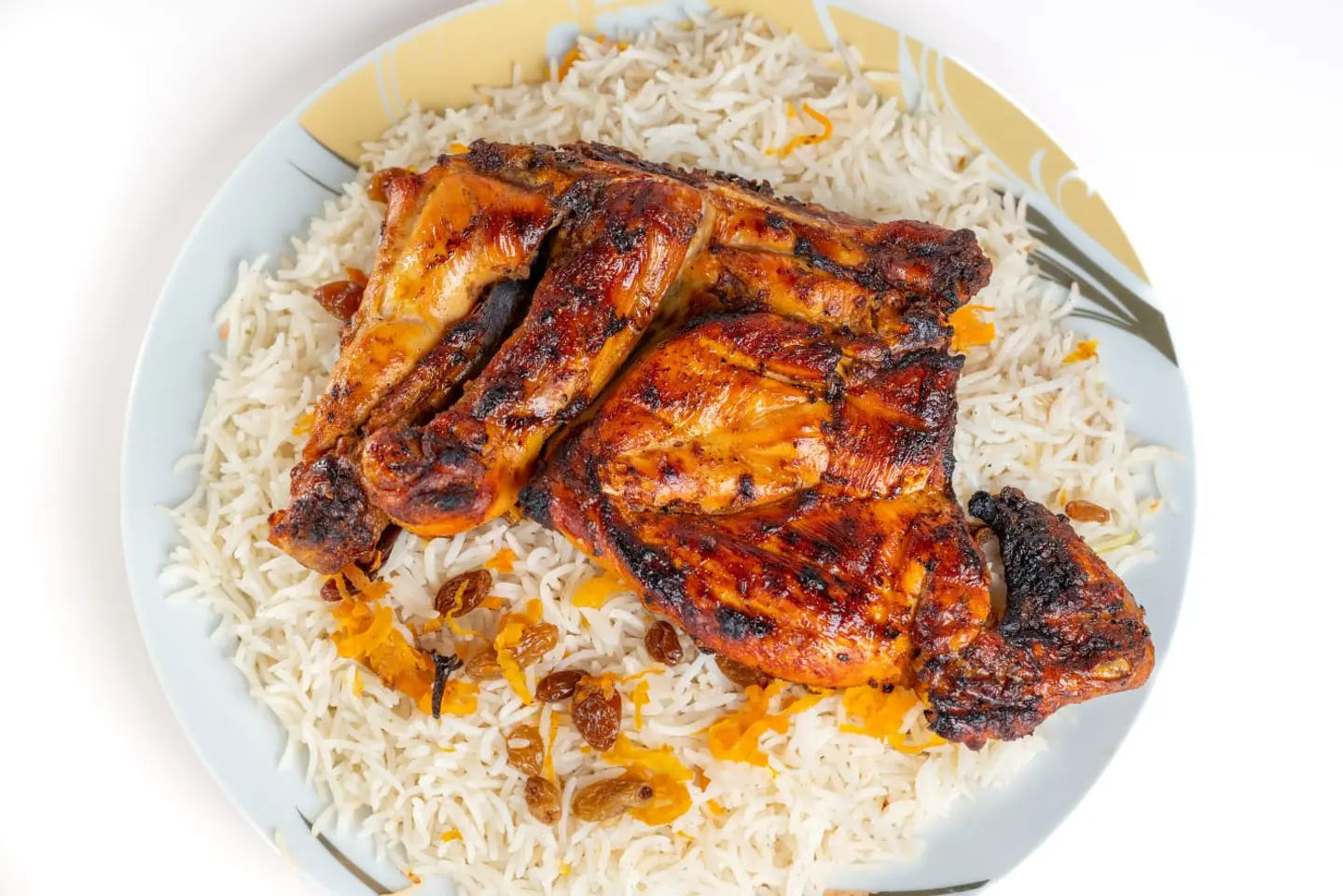 حبة دجاج على الفحم مع الارز