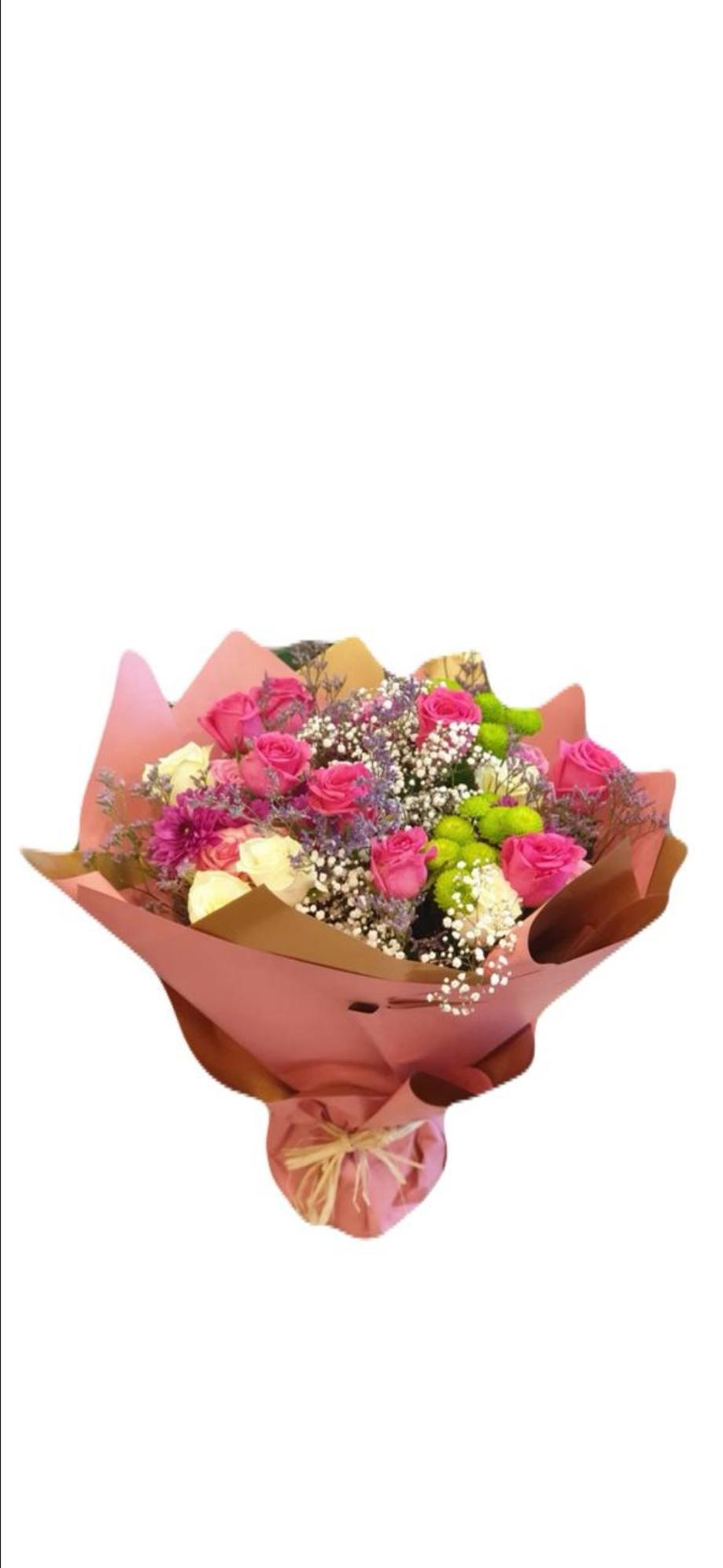 باقة الورد الفوشي مع الكريز الأخضر