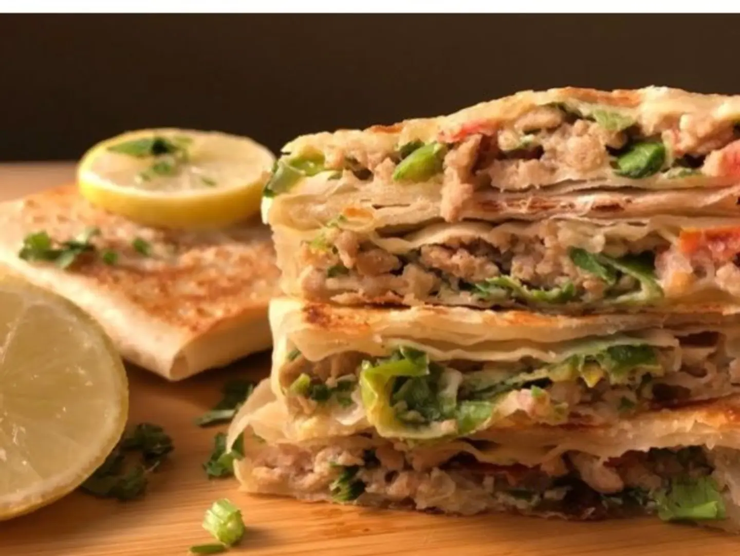 Vegetable Mutabbaq With White Cheese And Fresh Meat Double Large