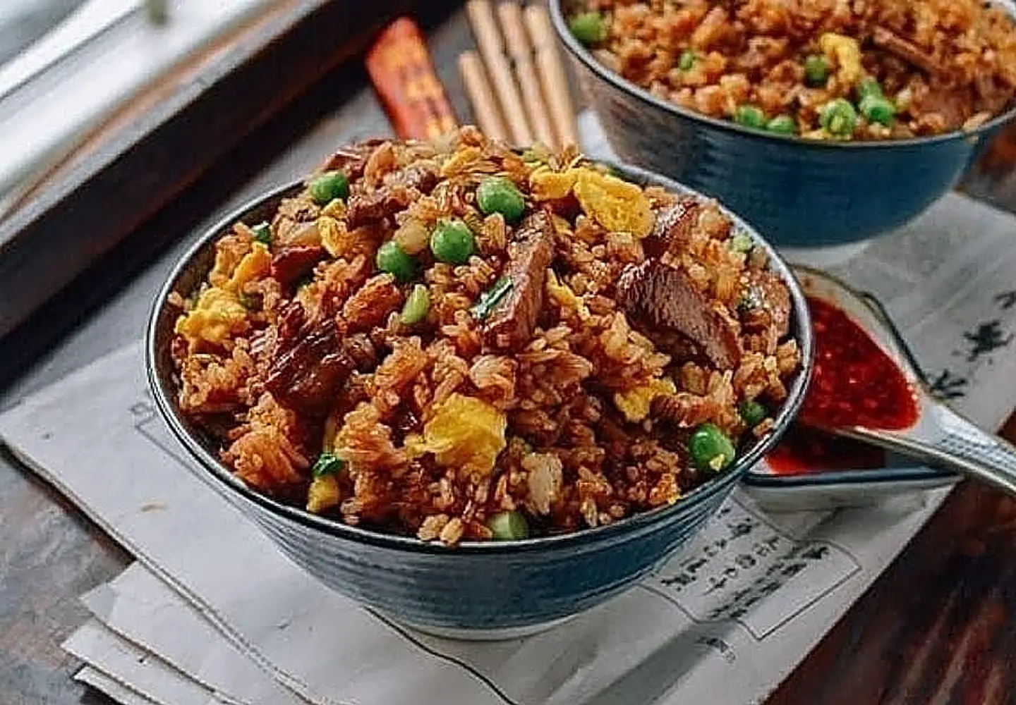 أرز مقلي باللحم البقري