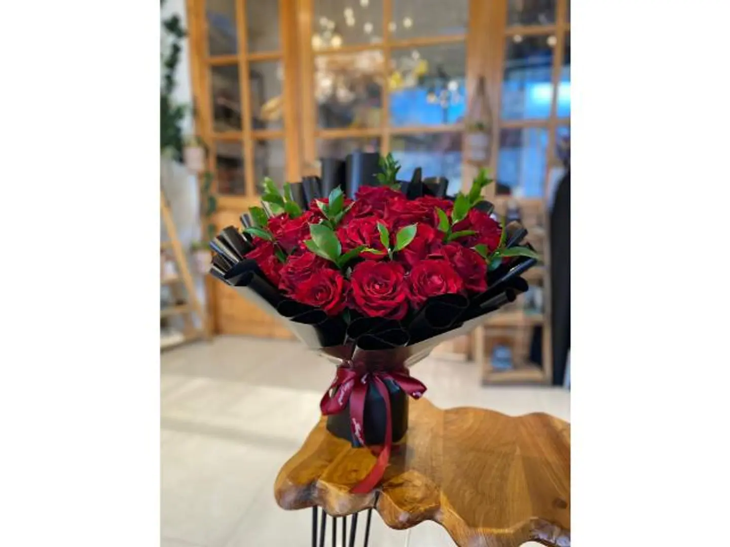 Love Bouquet With Red Roses And Black Wrapping