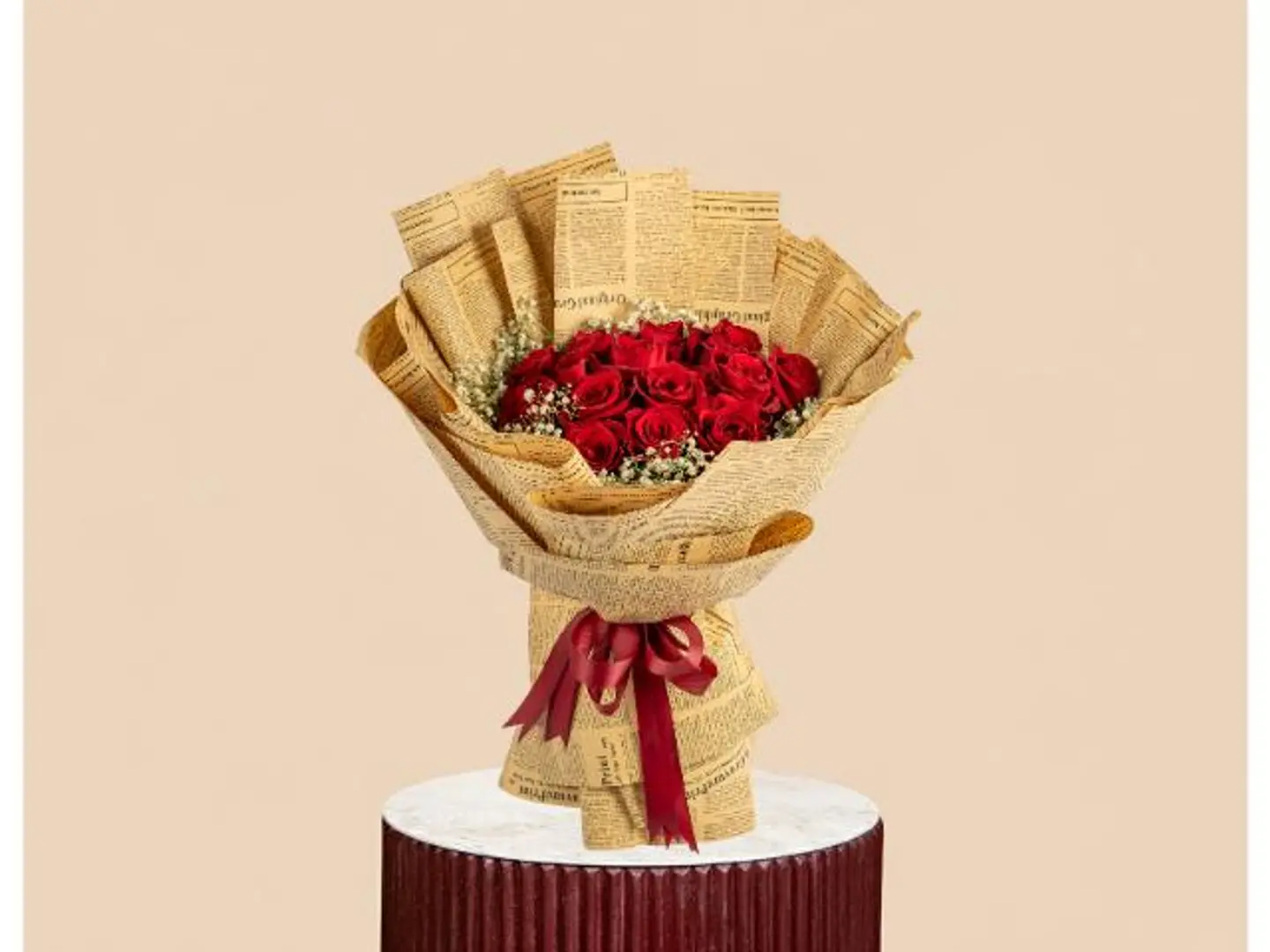 Red Roses With Gypsophila