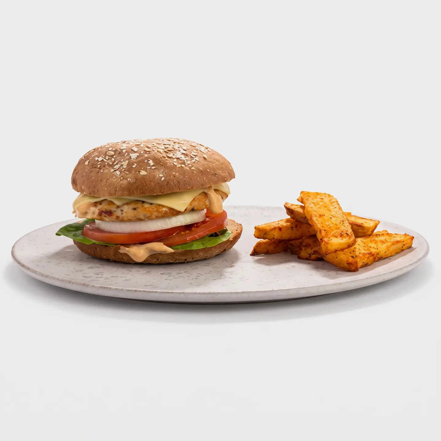 Chicken Breast Burger Served With Roasted Potato