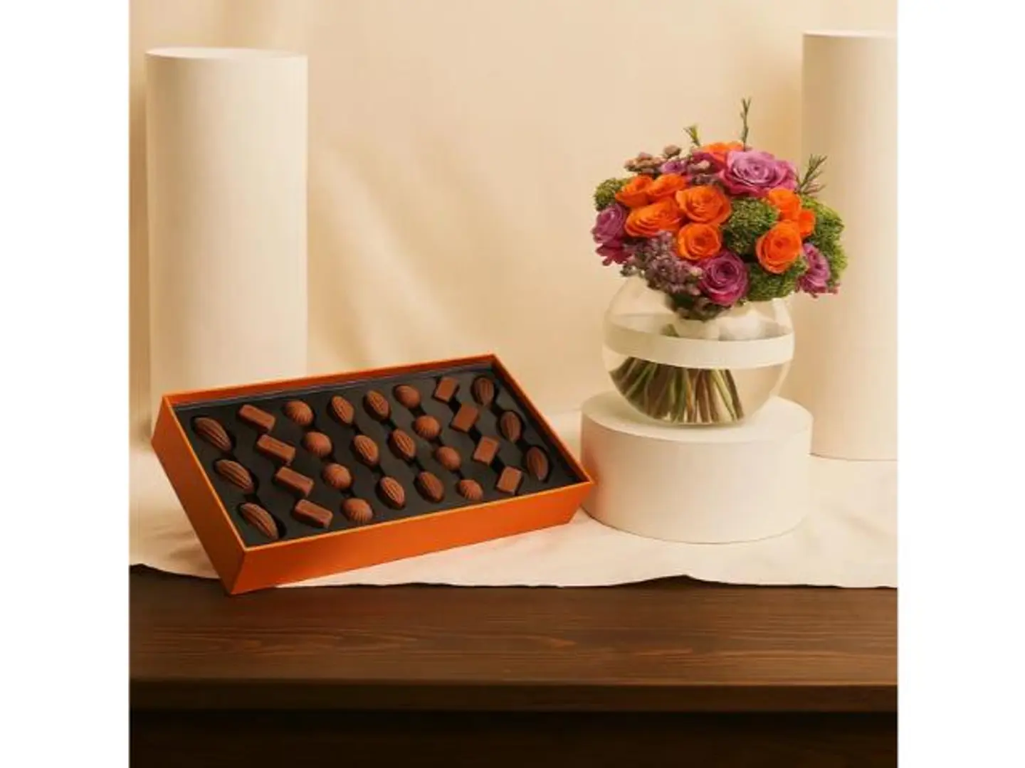 La Mirna Chocolates With A Vase Of Areej Roses