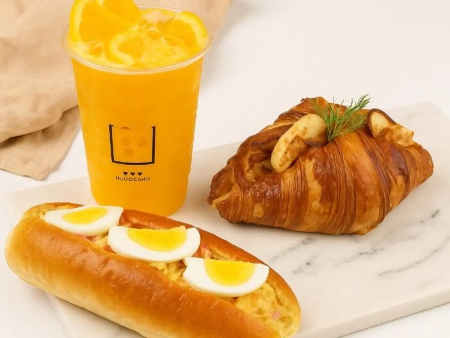 Halloumi Croissant + Boiled Egg + Orange Juice