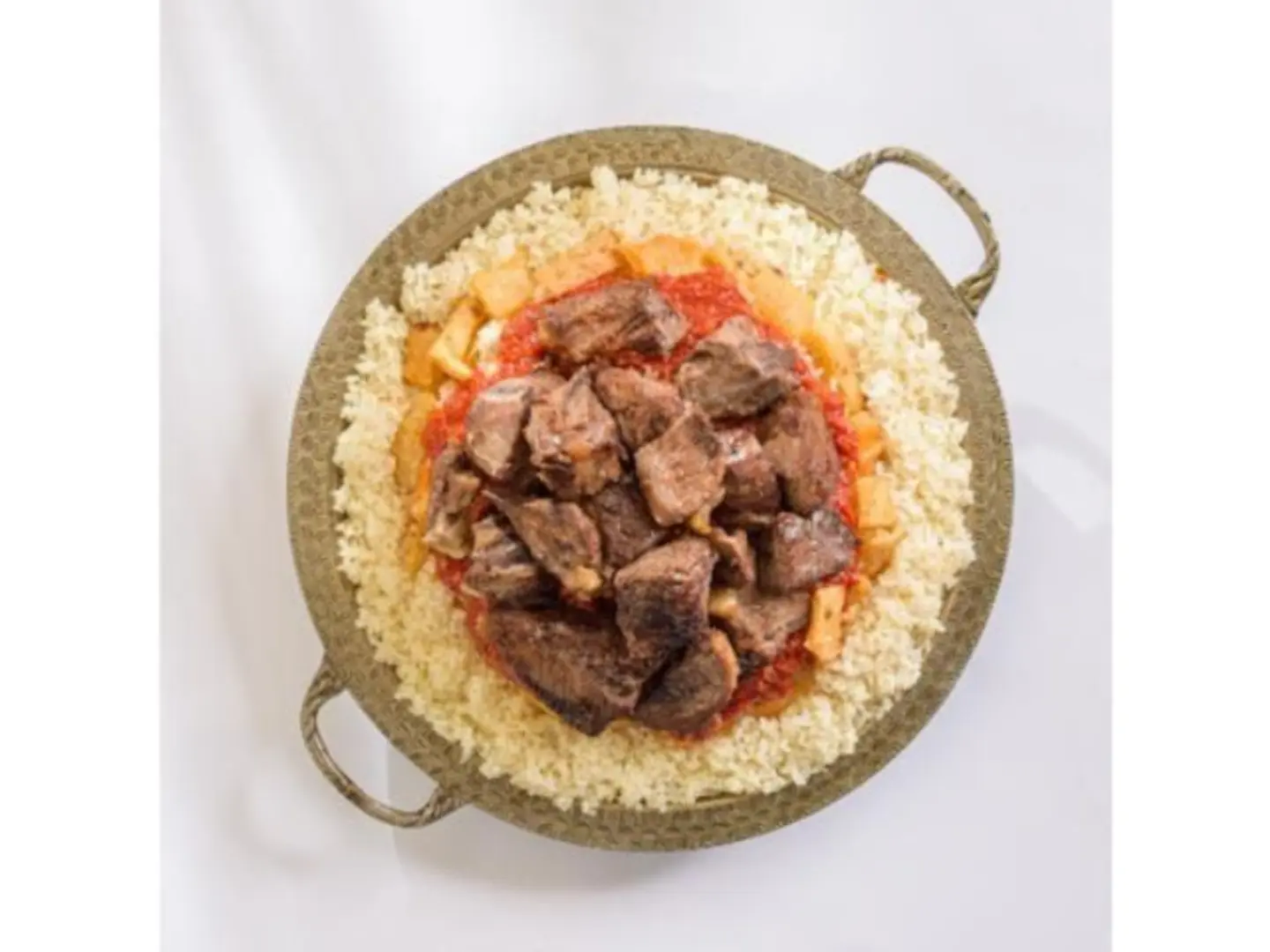 Fried Meat Meal With Rice, Vegetables, Soup, And Salad