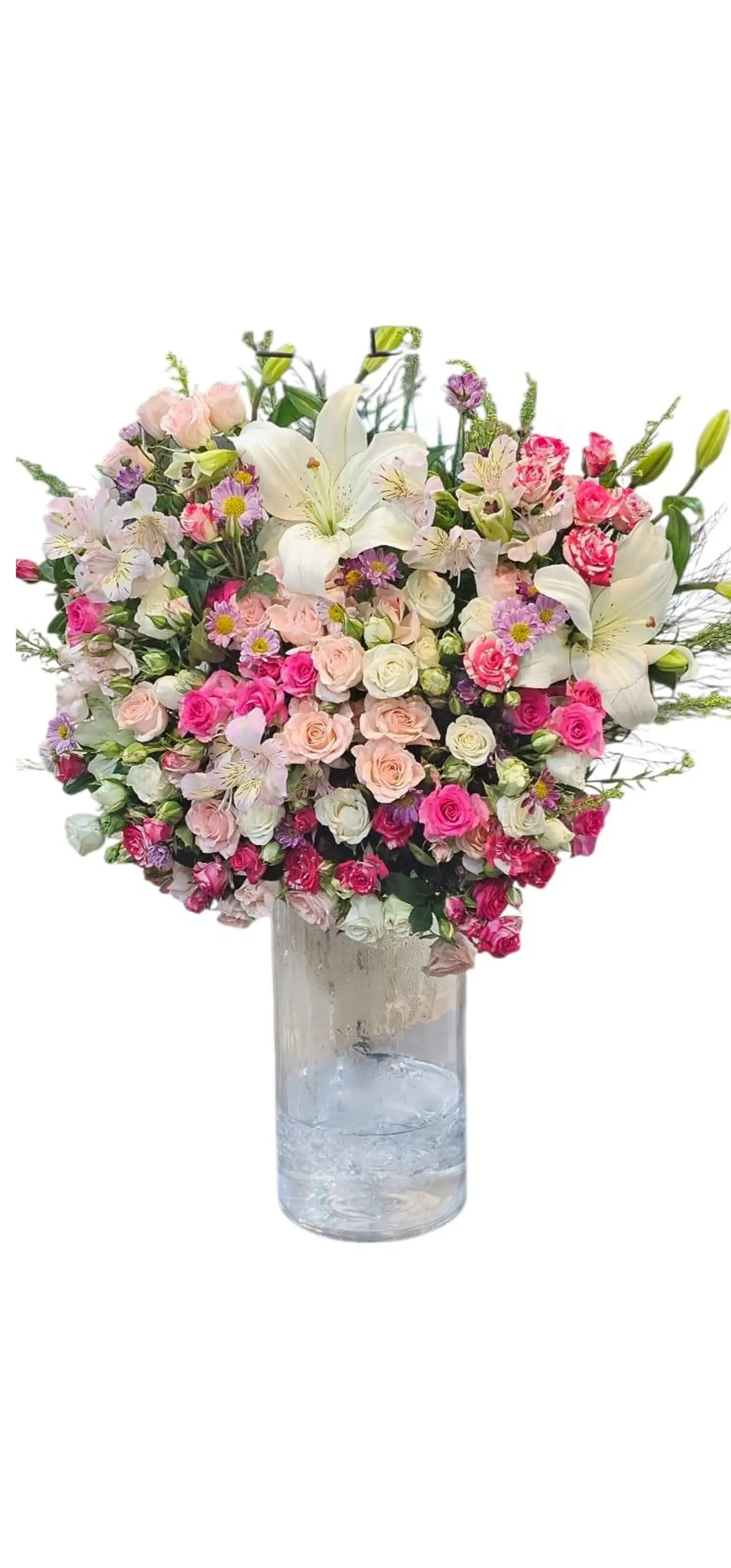Transparent Vase With Pink Shades Of Flowers