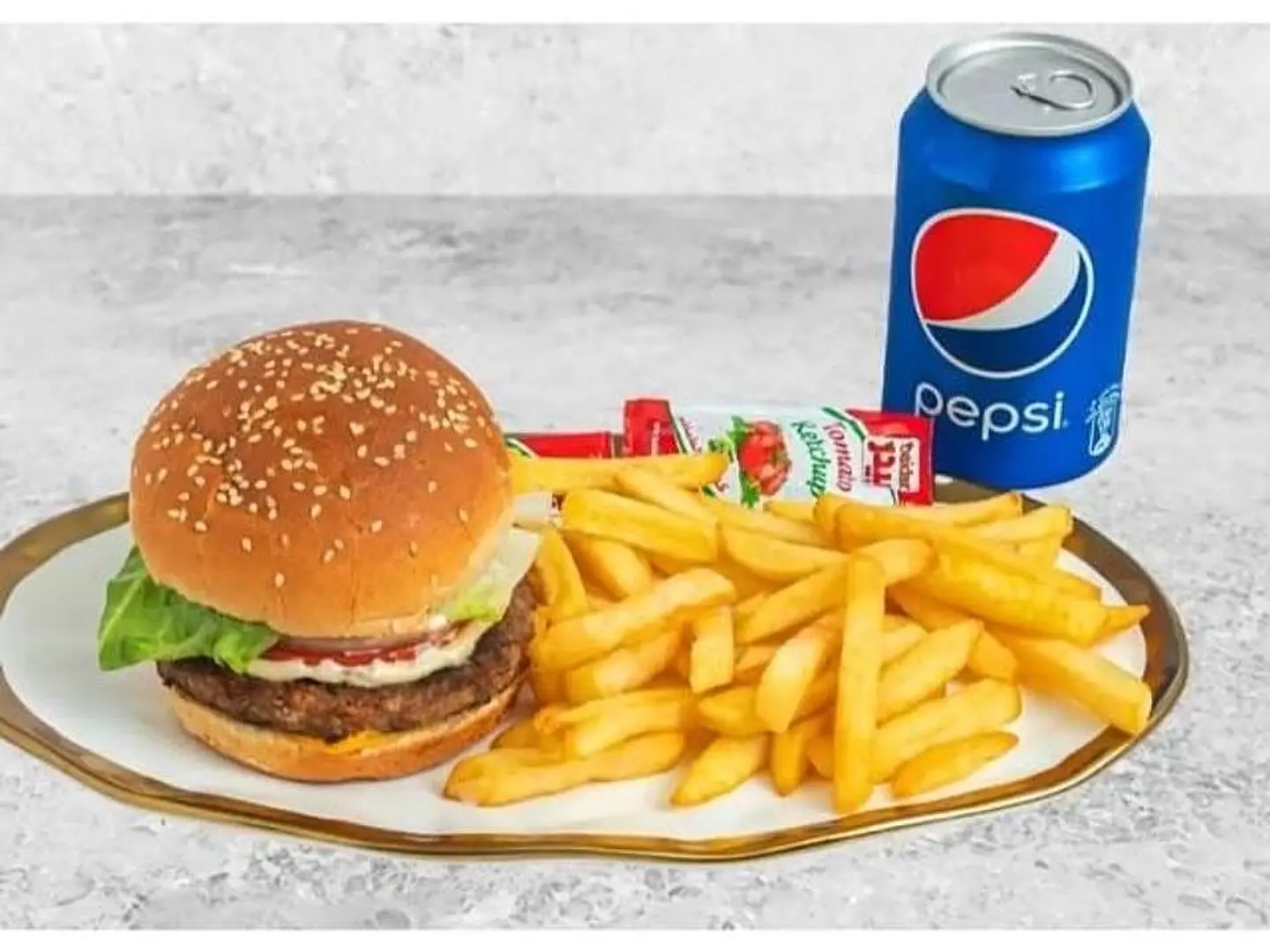 Beef Burger Meal With Pepsi Potatoes