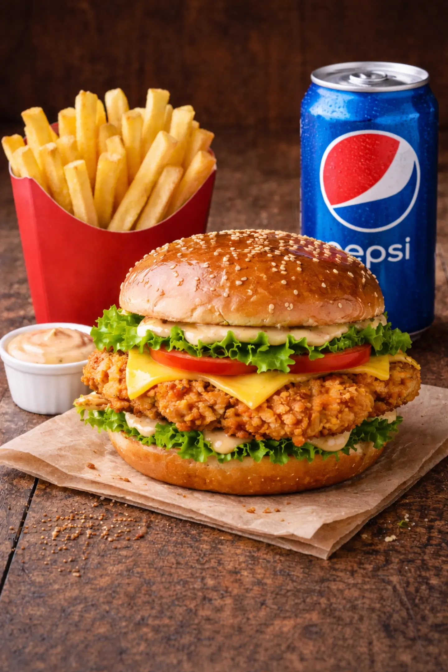 Crispy Or Burger Meal With 1 Fries And 1 Drink