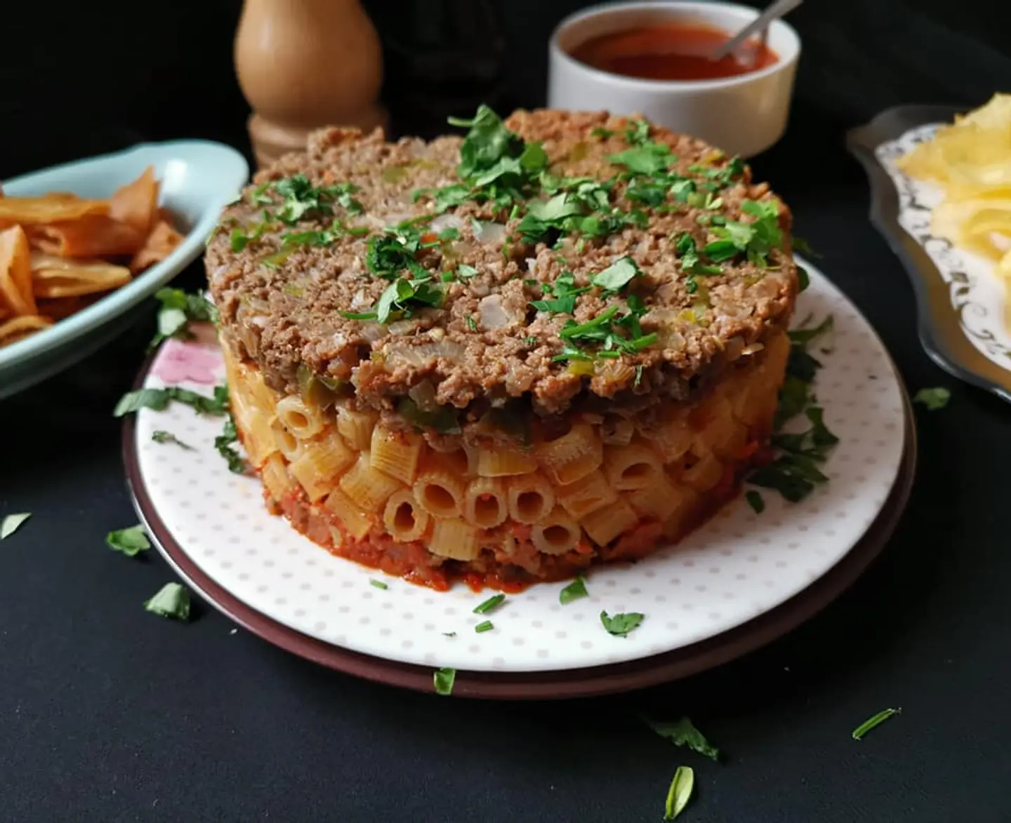 طاجن مكرونة باللحم بالخضار والجبنة الموزريلا