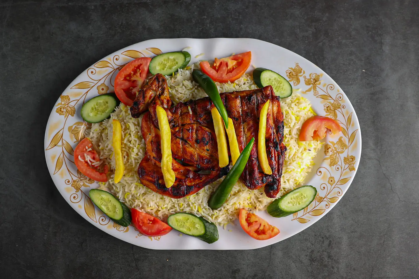 Half Chicken On  Charcoal With Rice