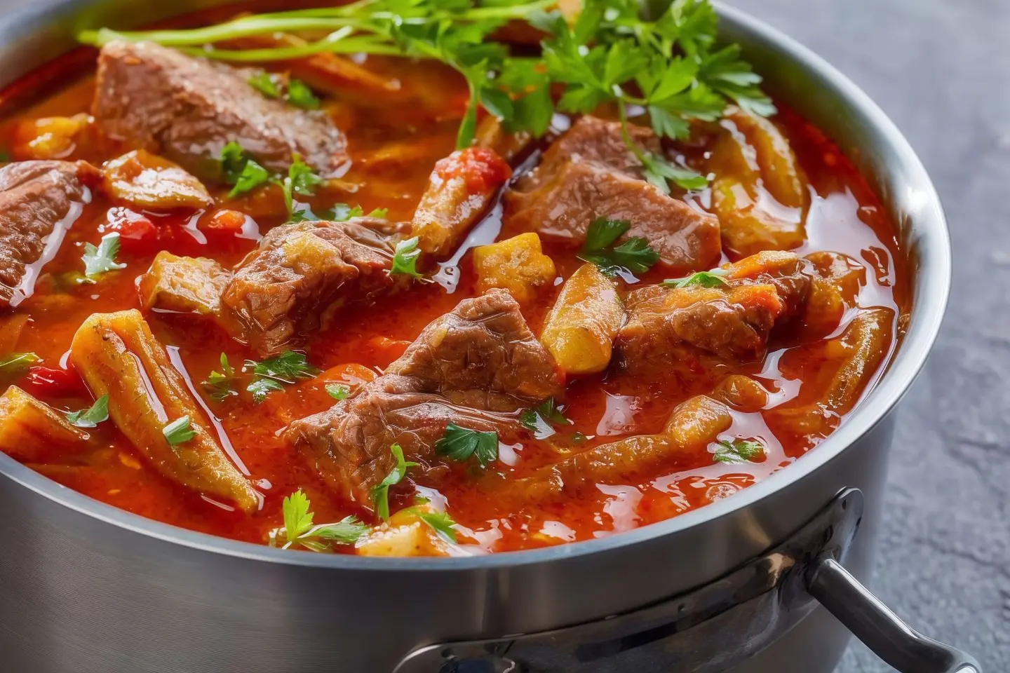 Okra Tagine With Meat Served With Soup And Rice