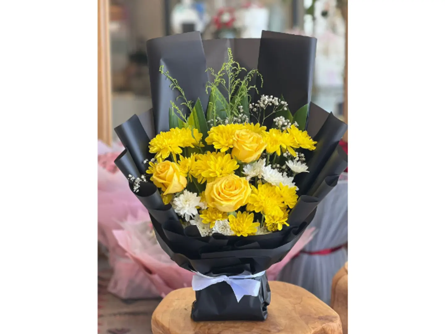 Black Bouquet With Yellow Flowers