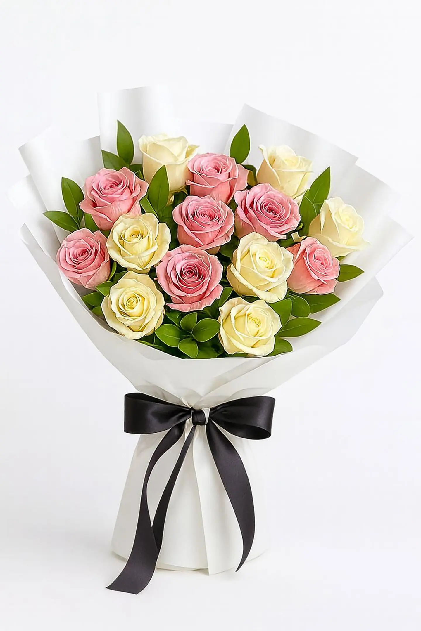 White And Pink Roses Bouquet