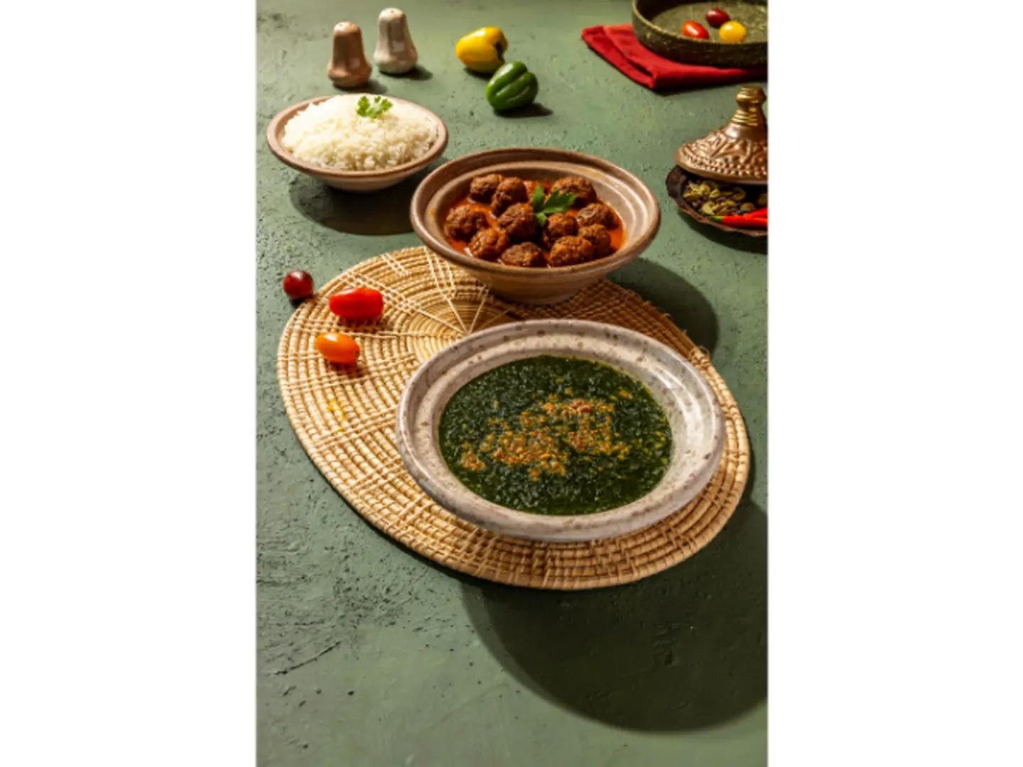 Molokheya Served With Meatballs Dawood Pasha Served With Your Choice Of Rice