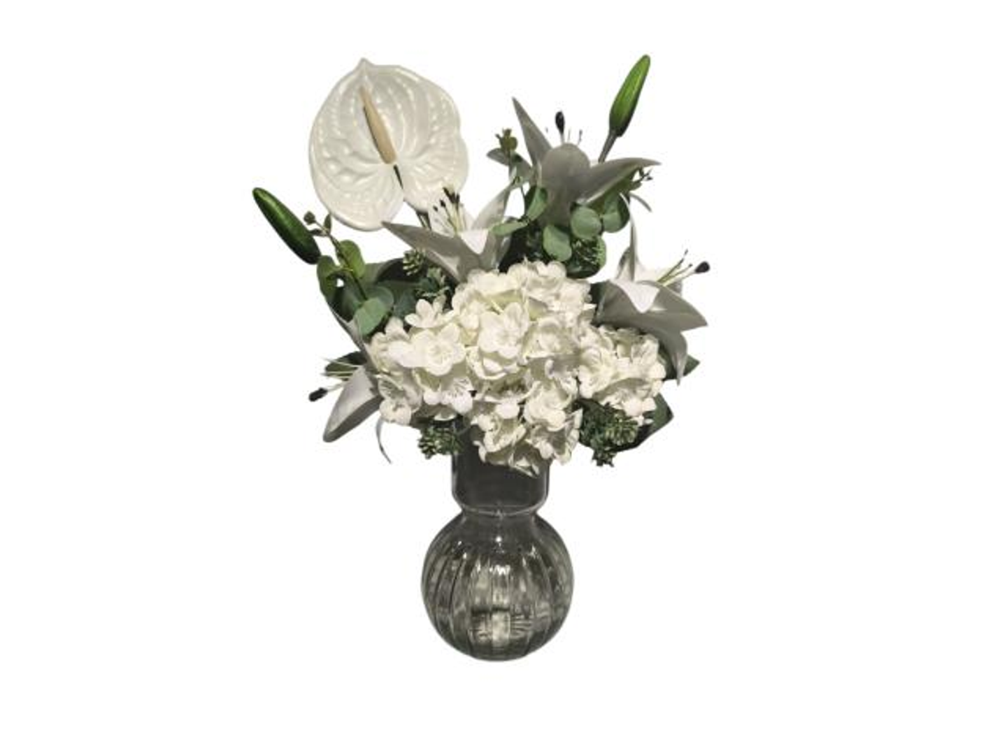 فازة شفاف مخطط مع ورد صناعي