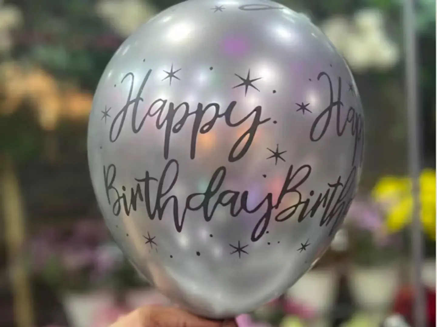 بالون هيليوم عيد ميلاد سعيد فضي