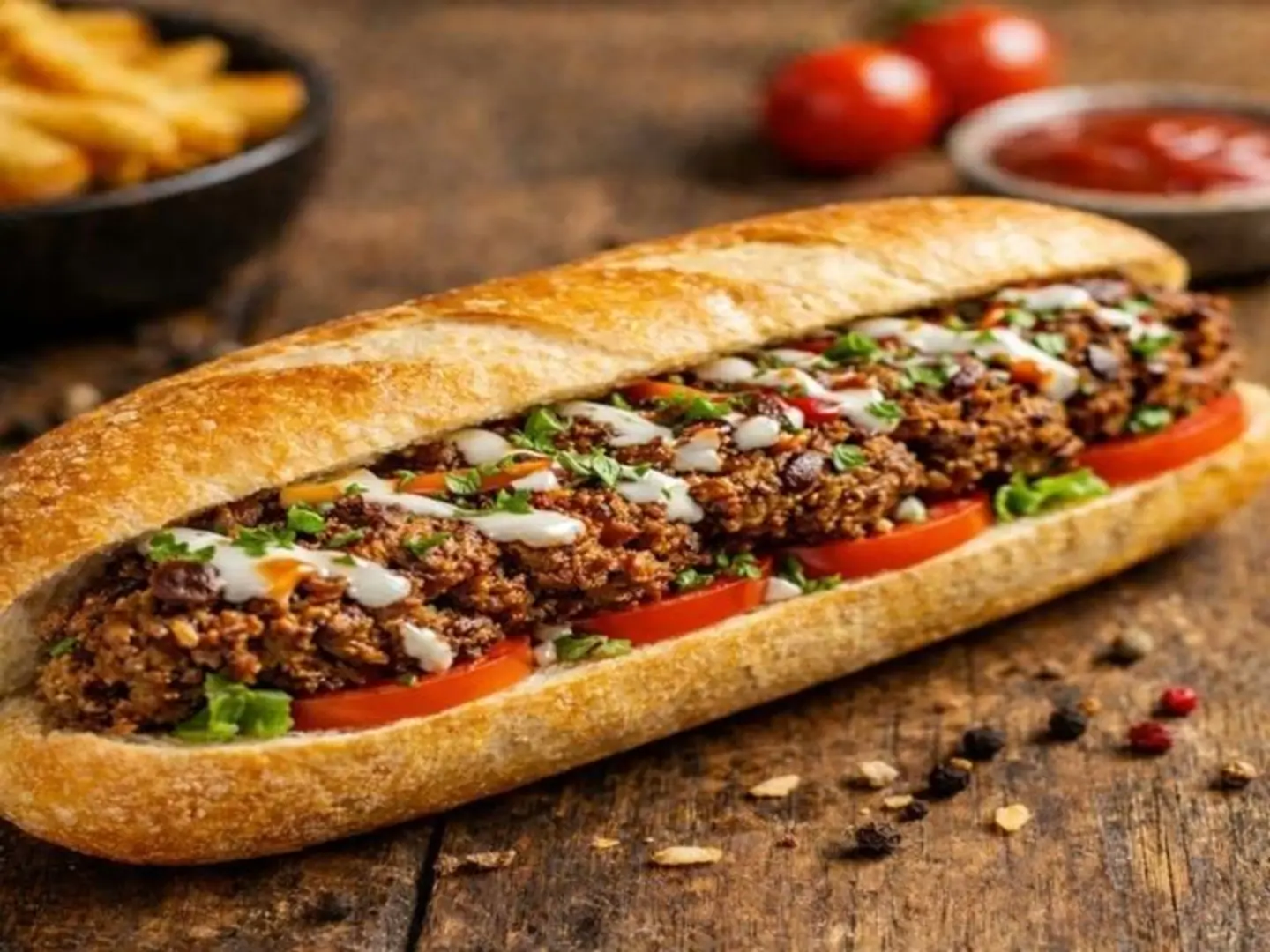 ساندوتش لحم مفروم جريل خبزفرنسى بالجبنة