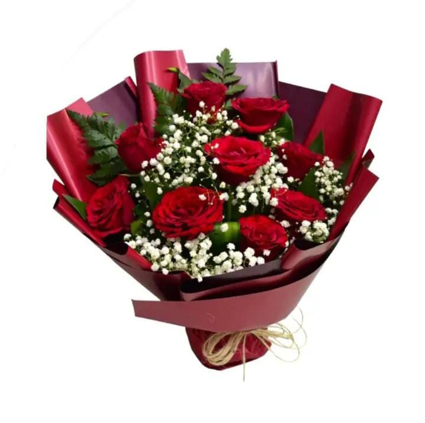 A Bouquet Of Red Gypsophilia Roses