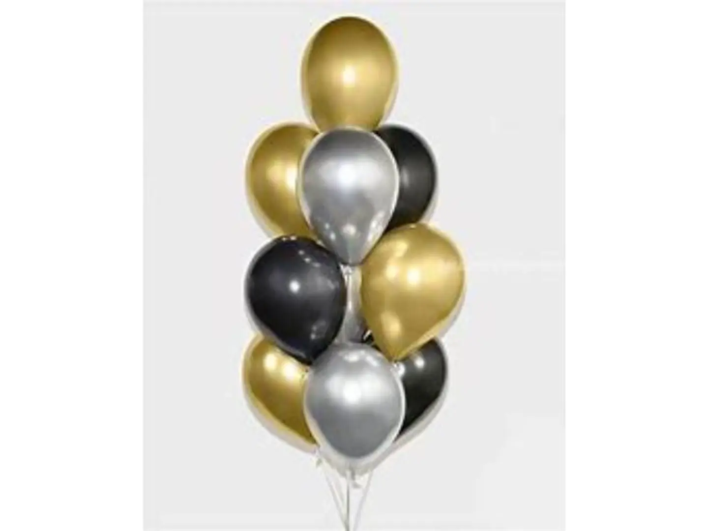 Gold, Silver Chrome And Black Helium Balloon Bouquet