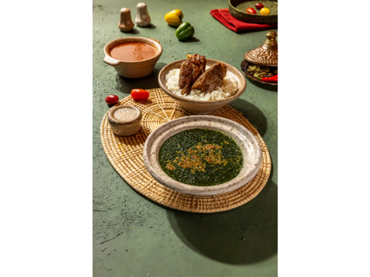 Molokheya Served With Lamb Chunk Served With Your Choice Of Rice