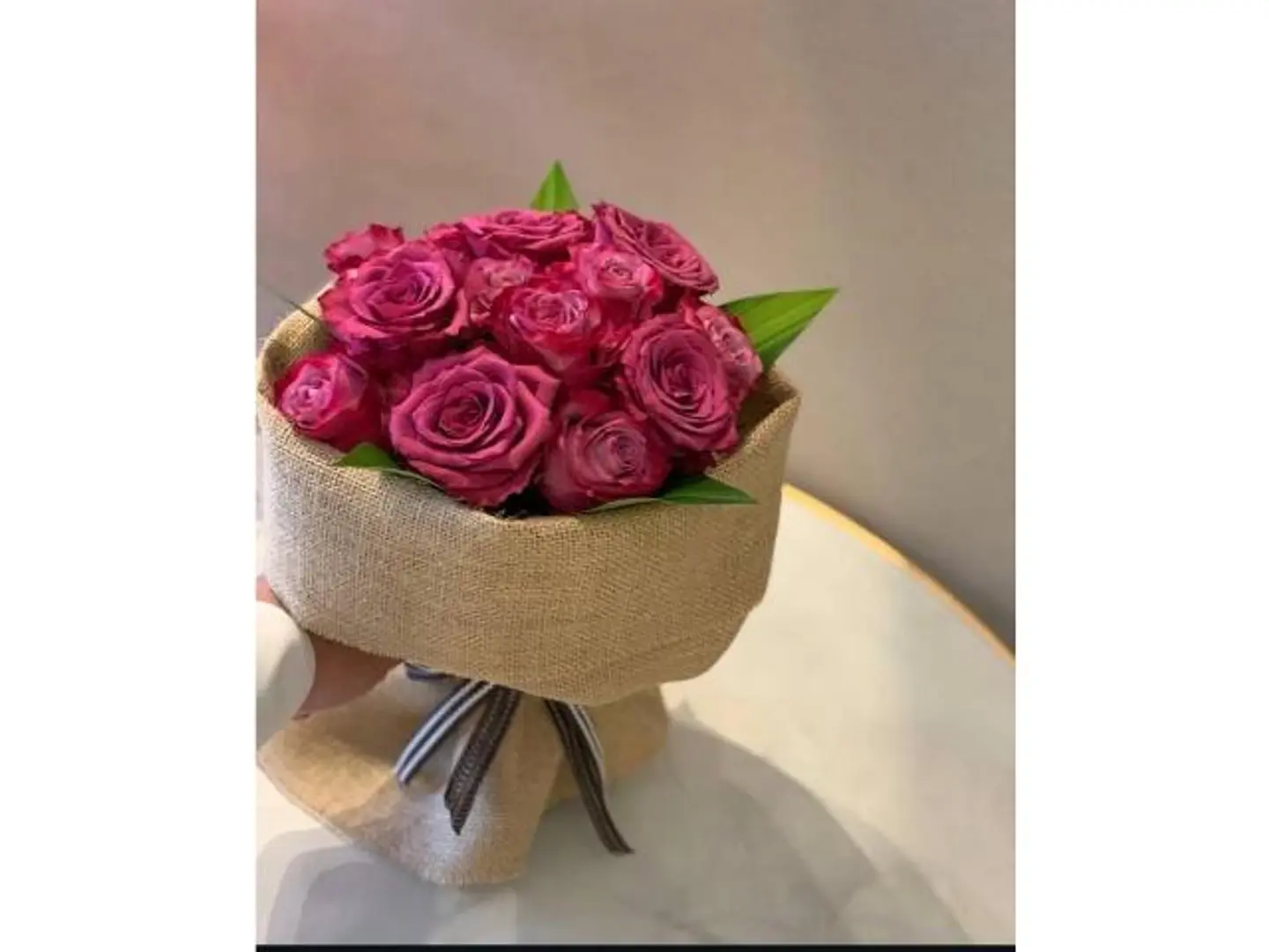 Purple Rose Burlap Bouquet